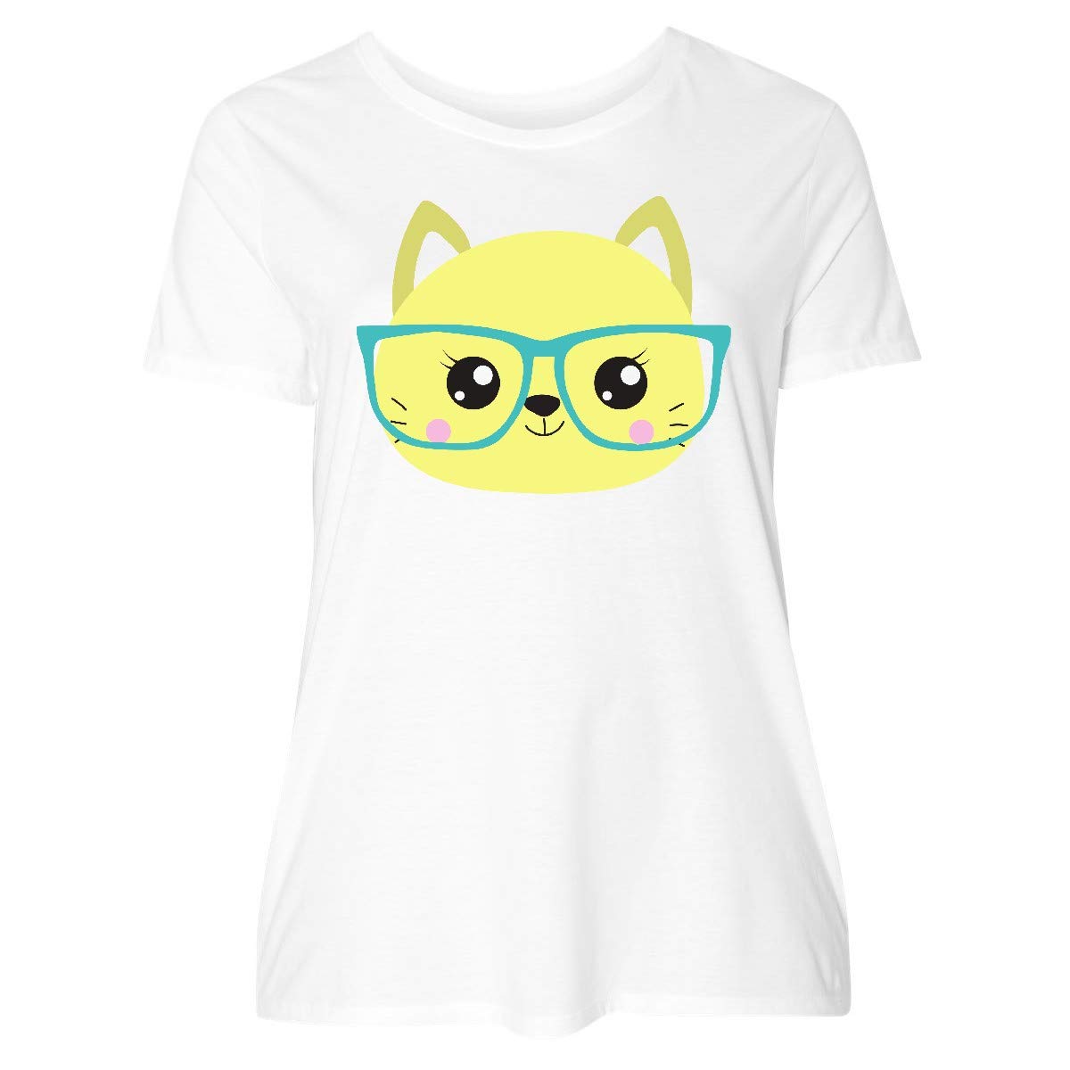 Hipster Cat with Glasses - Cute Cat Graphic Women's Plus Size T-Shirt - Casual Wear, Gift for Cat Lovers, Funny Outfit for Women