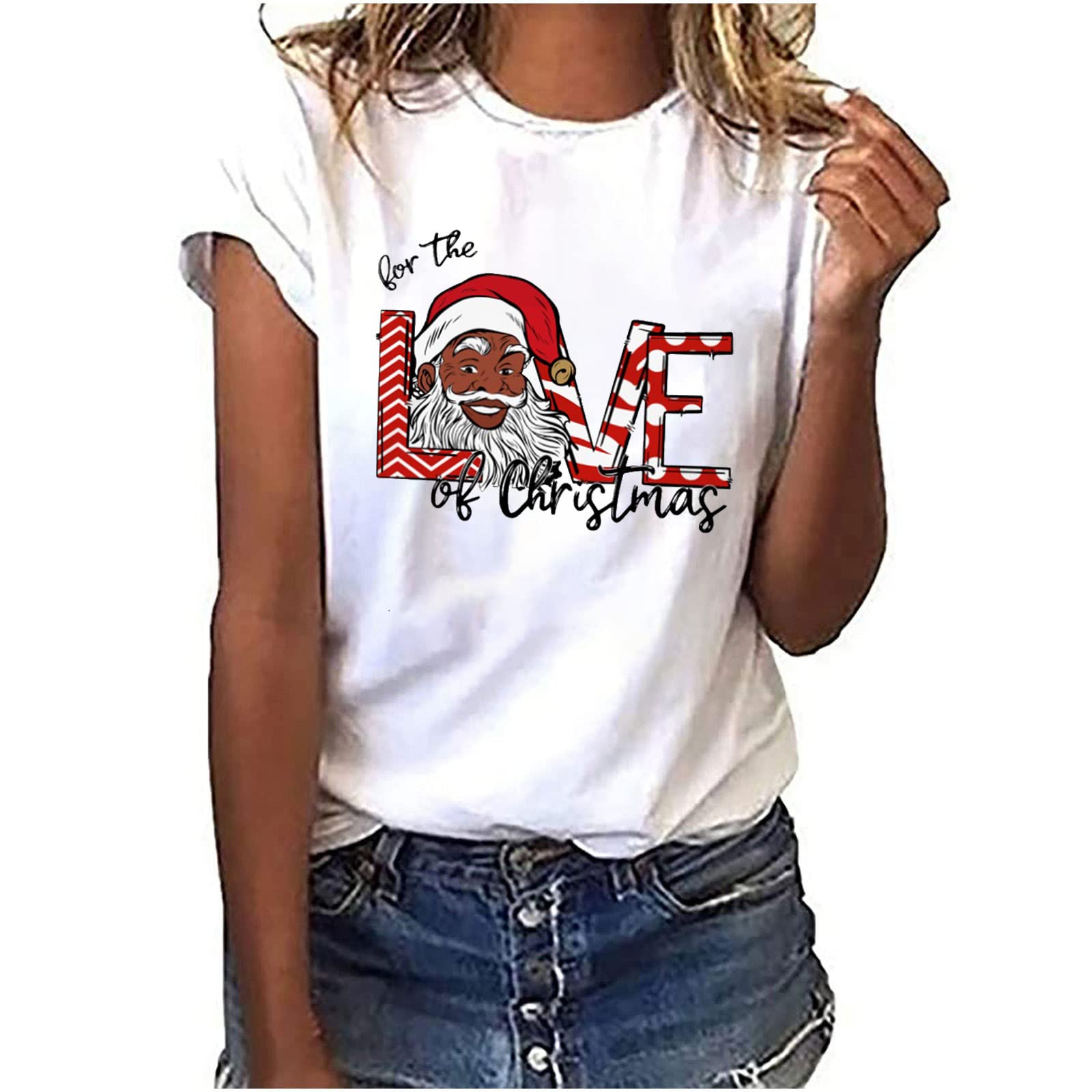 Women's Casual Christmas Short Sleeve Round Neck Holiday T-Shirt #258 - Perfect for Xmas Parties, Family Gatherings & Festive Celebrations