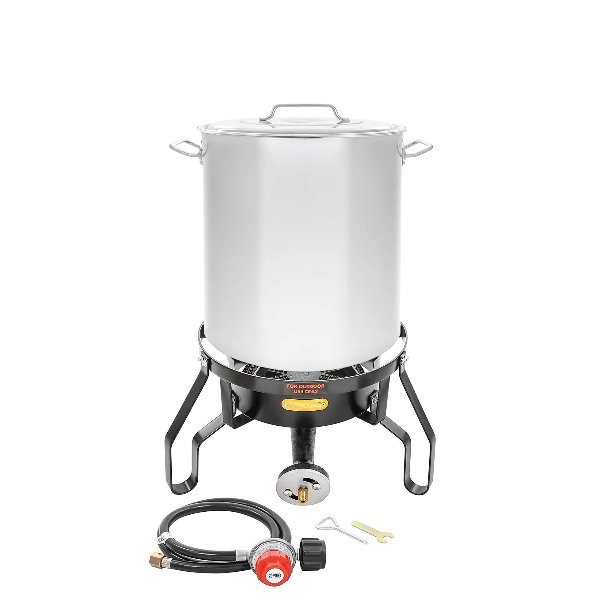 Concord Home Brew 40 Quart Stainless Steel Kettle with Single Burner Stand - Perfect for Home Brewing, Outdoor Cooking & Camping