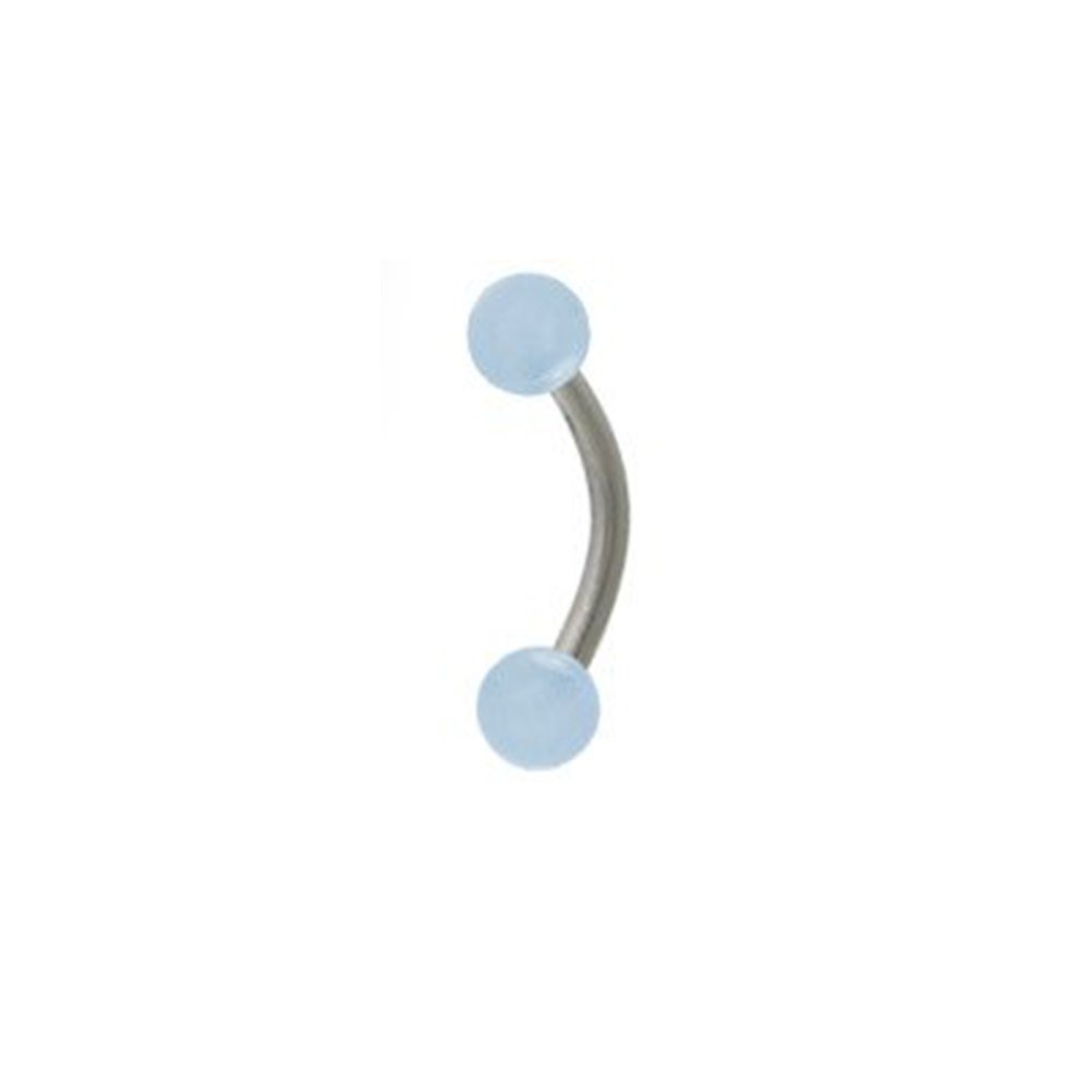 Curved Eyebrow Ring 16ga - Light Blue Glow Acrylic Beads for Night Parties
