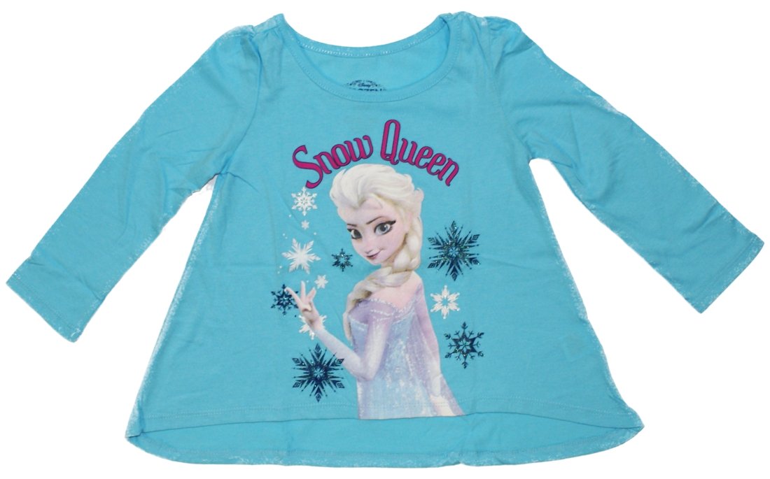 Disney Frozen Snow Queen High Low Top Long Sleeve Girls T-Shirt for Toddlers 4T - Cute Cartoon Character Apparel for Kids Birthday Party & Casual Wear