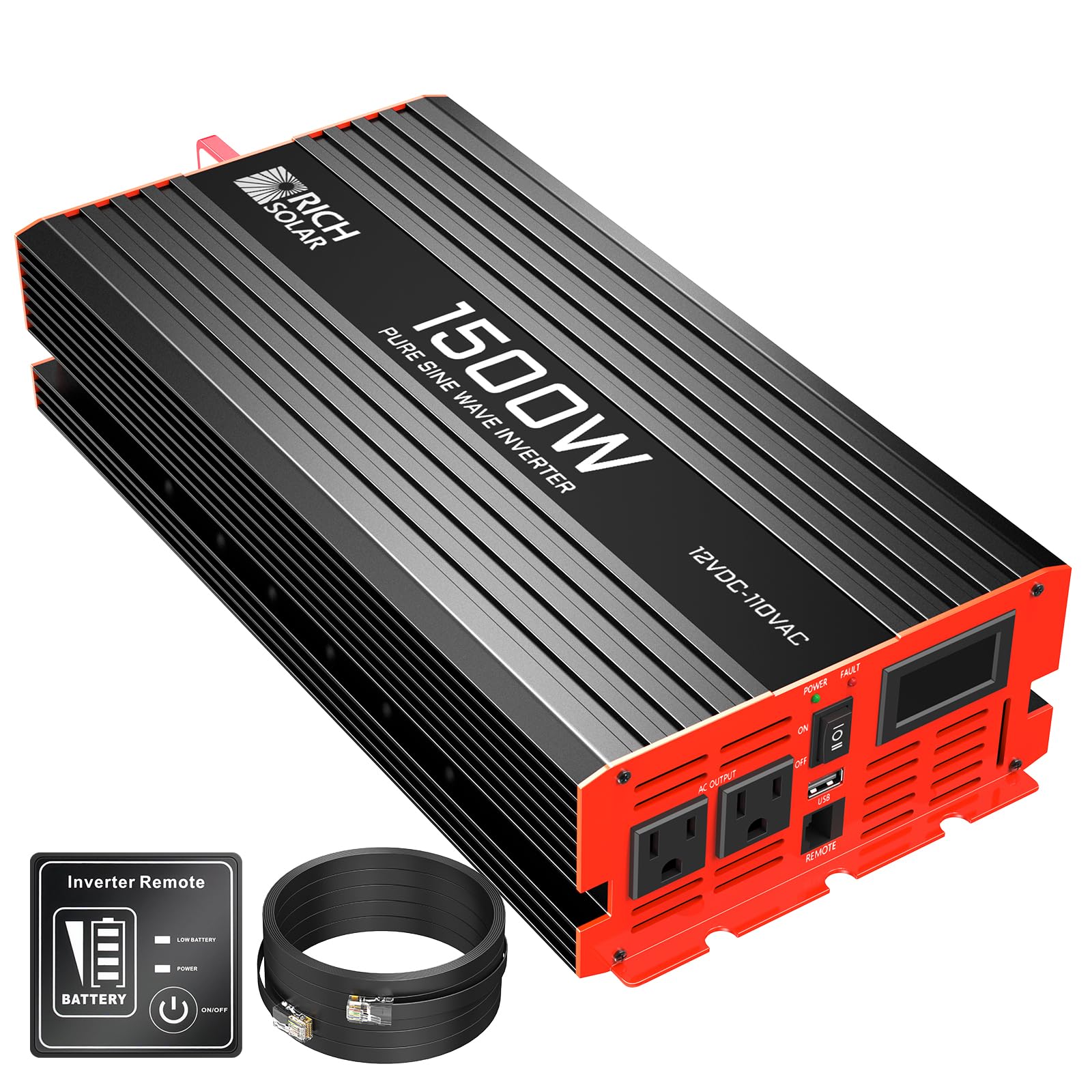 RICH SOLAR 1500W 12V Pure Sine Wave Power Inverter for RV, Solar Systems, Off-Grid Living & Emergency Backup - Converts DC to AC for Appliances, Tools & Electronics