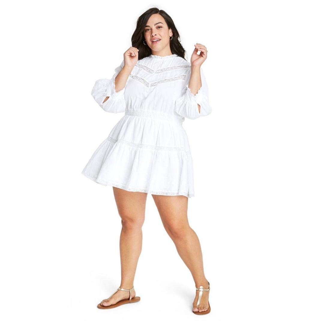 LOVESHACKFANCY Women's Plus Size Talulah Pintuck Yoke Dress - White Floral Summer Dress for Beach Wedding, Vacation & Special Occasions