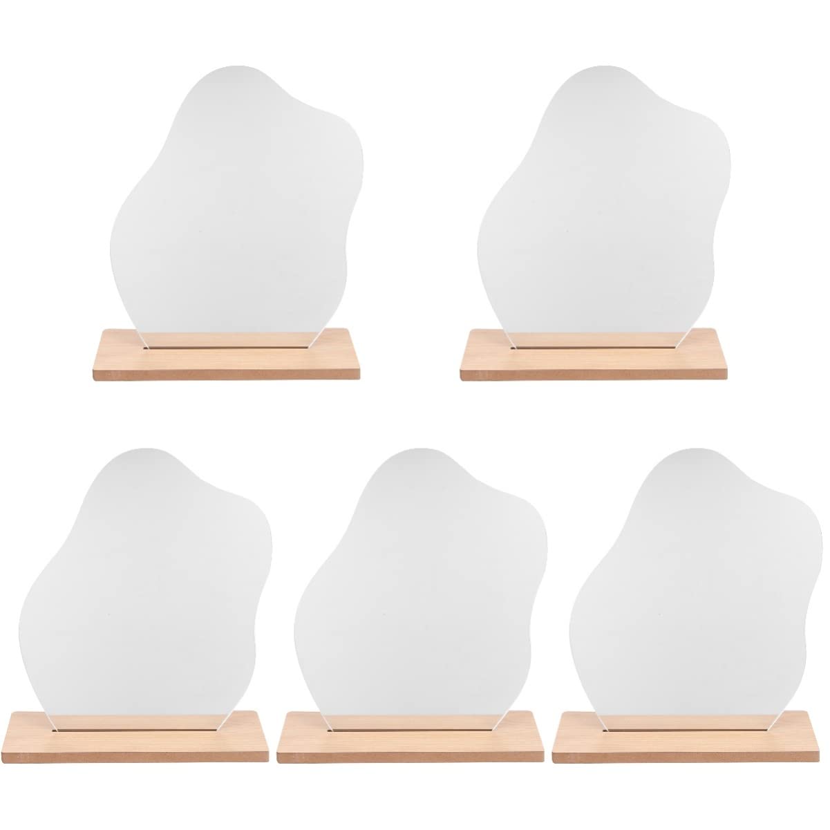 FOMIYES 5-Piece Set of Unique Shaped Vanity Mirrors - Wooden Base Cosmetic Mirror Stand for Makeup Application, Funny Bathroom Decor & Bedroom Vanity (Ideal for Dressing Tables, Travel & Gift Giving)