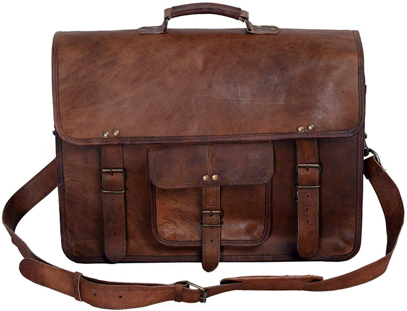 Premium 18 Inch Leather Briefcase for Men - KPL Professional Laptop Messenger Bag with Adjustable Strap (Fits 16 Inch Laptops) - Ideal for Business Travel, Office Work & Daily Commute