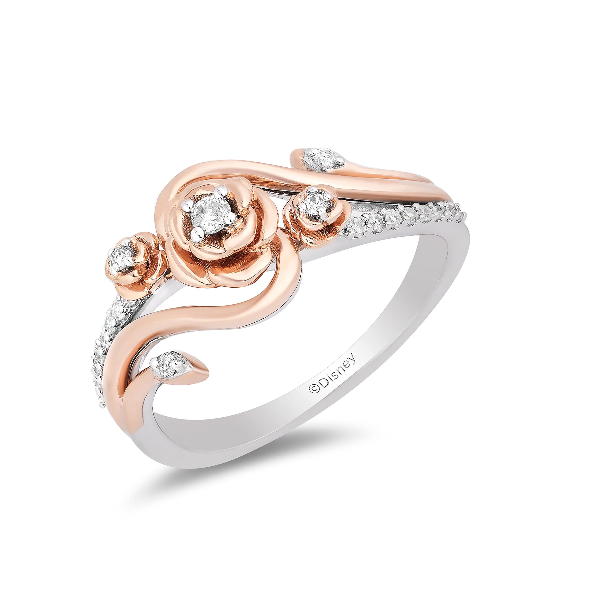 Enchanted Disney Belle Rose Ring - 14K Rose Gold Over Sterling Silver with 1/6 Cttw Diamond | Elegant Jewelry Gift for Women, Disney Fans & Princess Lovers | Perfect for Weddings, Anniversaries & Special Occasions
