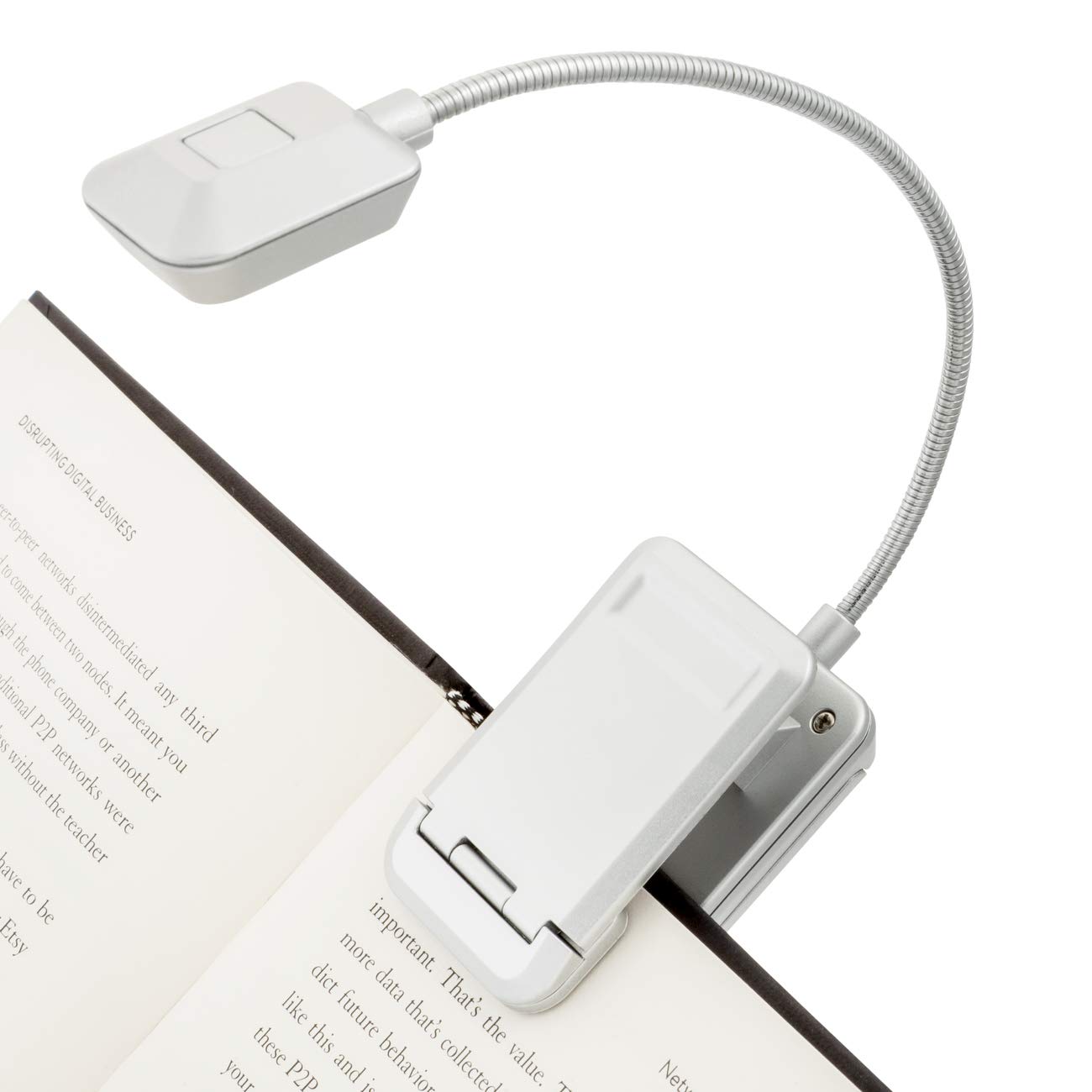 WITHit Quad Clip On Book Light - Silver - Adjustable LED Reading Light for Books & eBooks, Dimmable Brightness, Portable Bookmark Light for Adults (Batteries Included) - Perfect for Night Reading, Studying, Travel & Bedtime Use