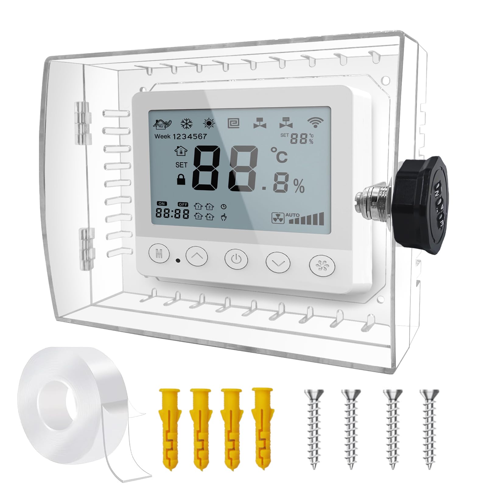 Secure Thermostat Lock Box with Key - Heavy Duty PC Wall Mount Cover for Thermostats up to 4.8