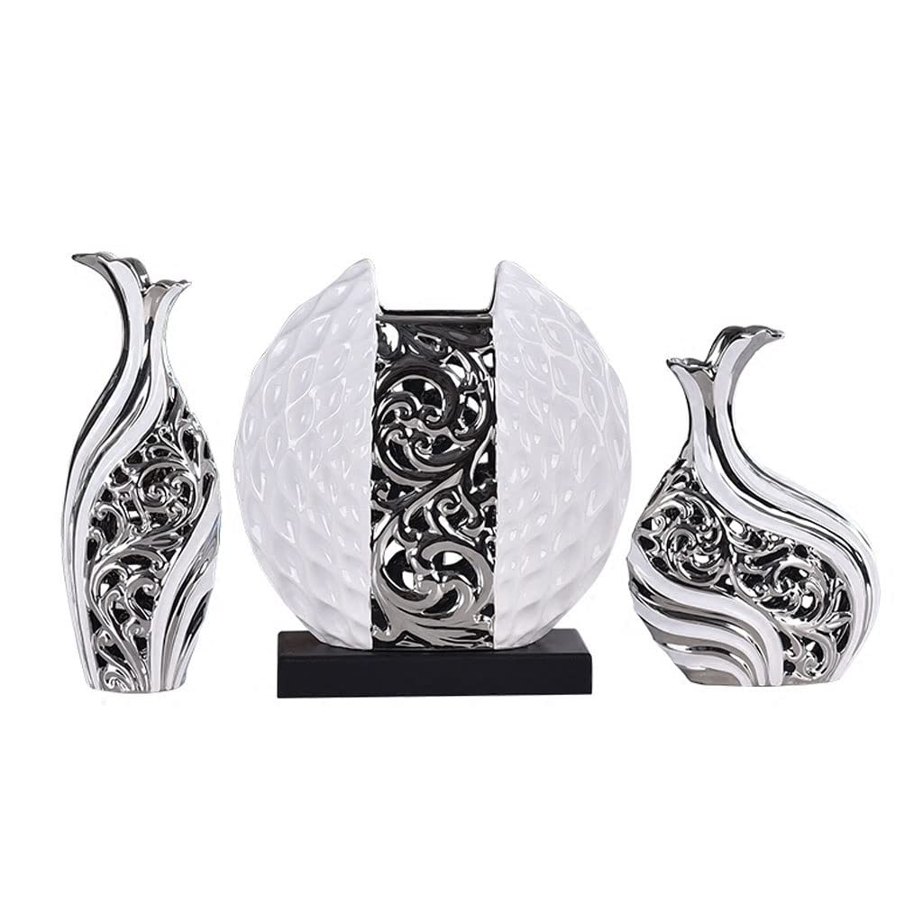 SYALEO 3-Piece Ceramic Vase Set - Hollow Out Flower Vases for Home Decor, European Style Desktop Vases for Living Room, Unique Housewarming Gift (Perfect for Wedding, Birthday, and Home Decoration)