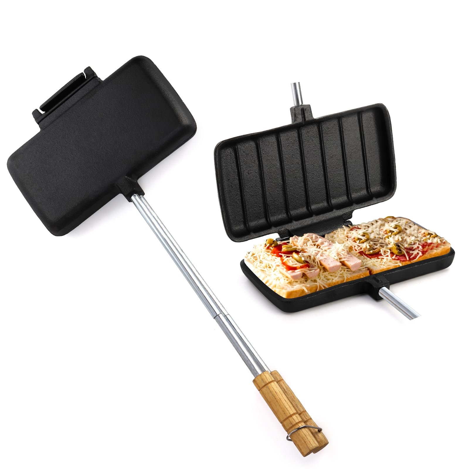 Coloch Double Pie Iron Sandwich Maker - Heavy Duty Cast Iron Campfire Cookware with Long Handle for Outdoor Cooking | Perfect for Camping, Picnics, and Backyard BBQs | Make Delicious Pies, Sandwiches, and More