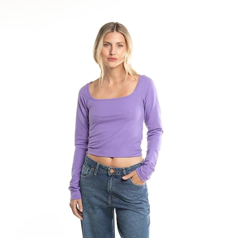 Rusty Rebel Women's Skinny Fit Purple T-Shirt - Casual Wear, Street Style & Everyday Comfort