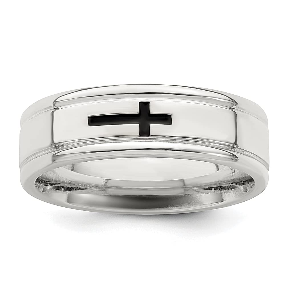 925 Sterling Silver 6mm Enamel Cross Religious Wedding Ring Band - Size 11 - Elegant Fine Jewelry for Women - Perfect Gift for Her - Ideal for Weddings, Anniversaries & Religious Ceremonies