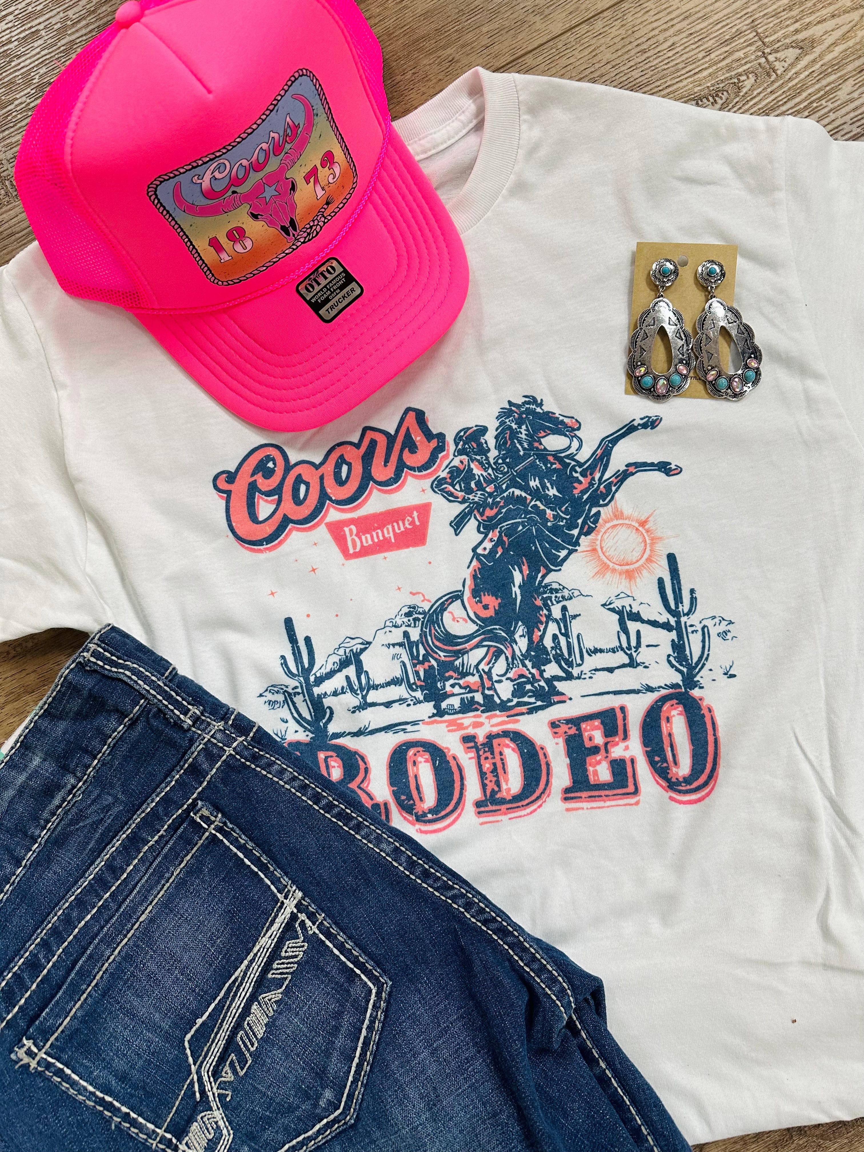 Women's Coors Rodeo White T-Shirt - Soft Cotton Vintage Western Tee for Casual Wear, Concerts & Rodeo Events