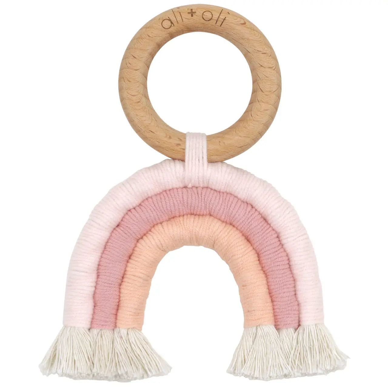 Ali+Oli Watermelon Mini Macrame Rainbow Teething Toy - Natural Wooden Baby Teether for Soothing Sore Gums | Perfect for Infants & Toddlers at Home or On-the-Go