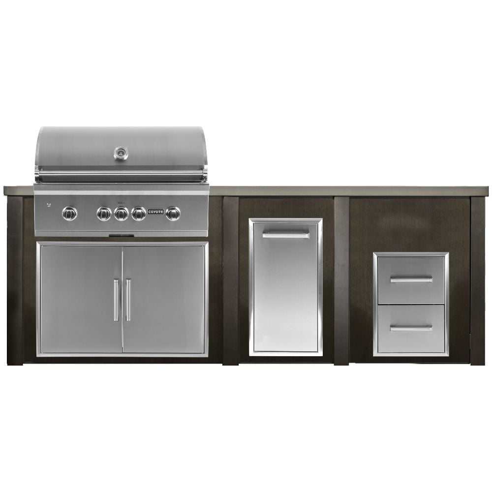 Haven 8 Ft. Outdoor Kitchen Island with Coyote Trash Center, 2 Drawer Cabinet & 36 Inch S Series Gas Grill – Perfect for Backyard BBQ, Patio Parties, and Outdoor Entertaining