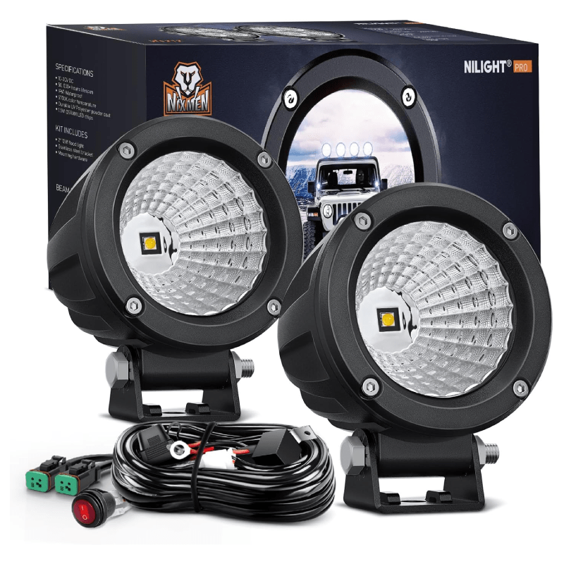 3 Inch 10W 1080LM Waterproof LED Work Light with EMC (Pair) - 18AWG DT Wire for Off-Road Vehicles, Boats, and Outdoor Work Lighting
