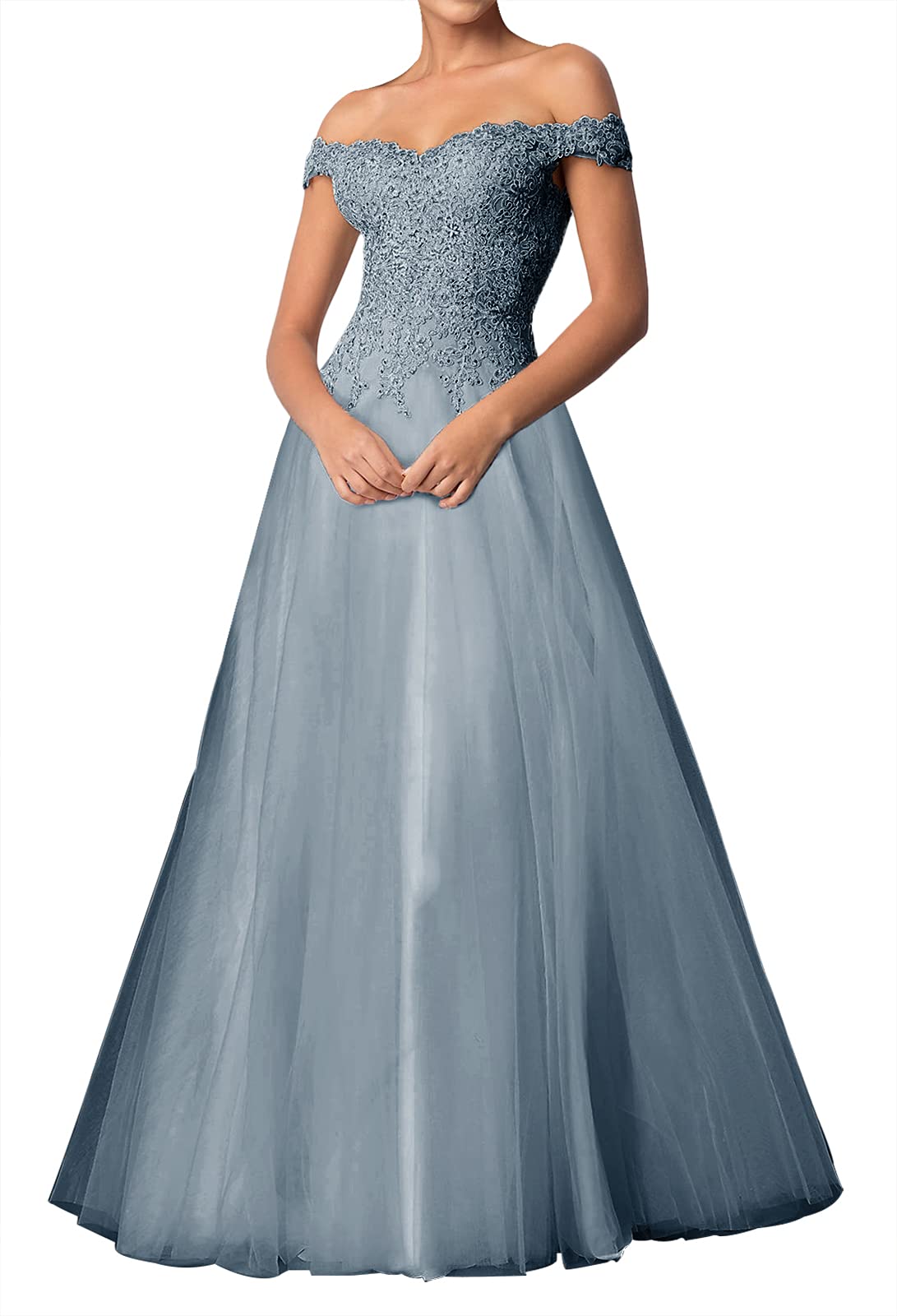 Elegant Off-the-Shoulder Prom Dress with Lace & Tulle - Formal Evening Gown for Bridesmaid, Homecoming, Wedding & Special Occasions