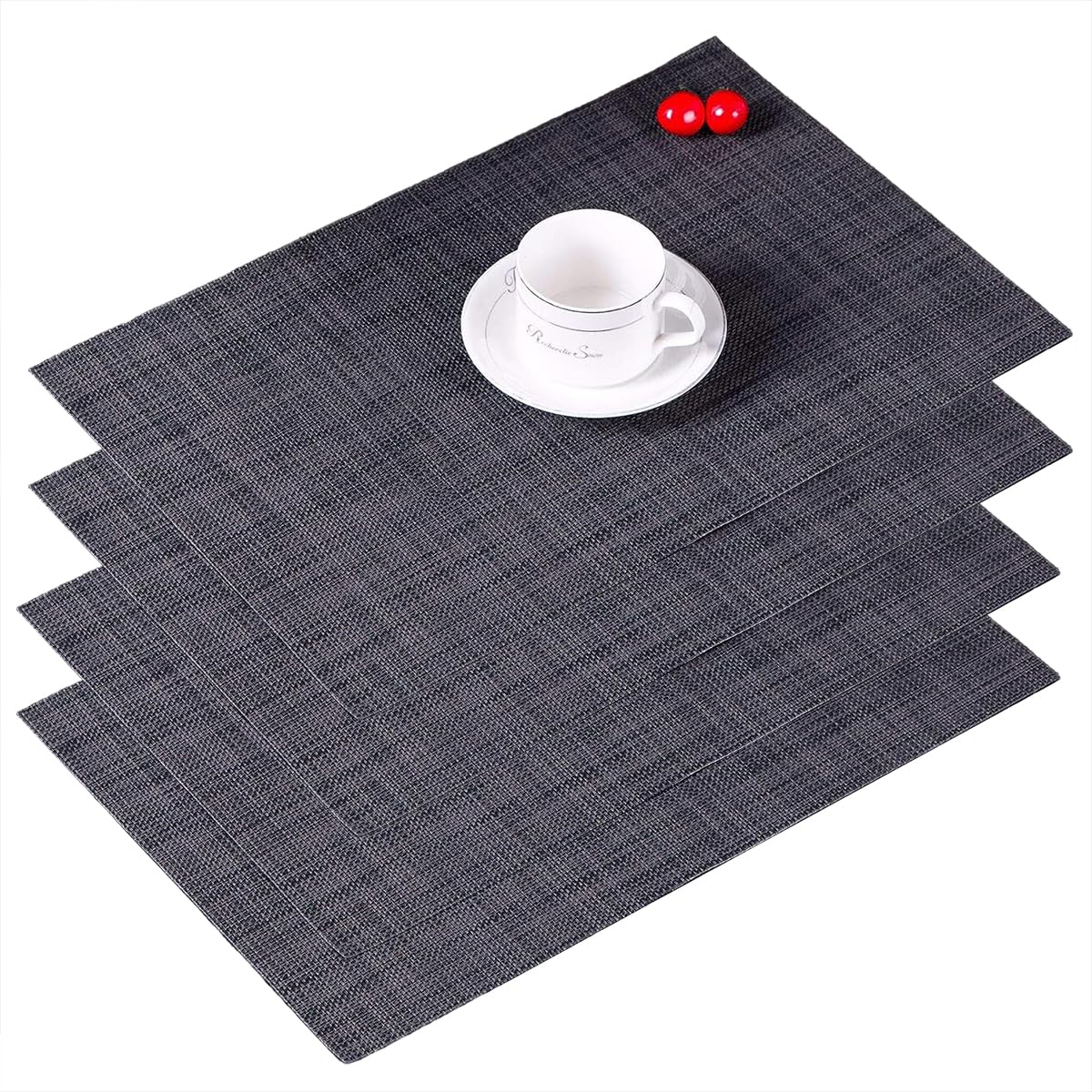 Premium Washable Vinyl Woven Placemats Set of 4 - Elegant Non-Slip Table Mats for Dining Room, Kitchen, and Outdoor Use - Waterproof & Easy to Clean Table Decor for Everyday Meals and Special Occasions