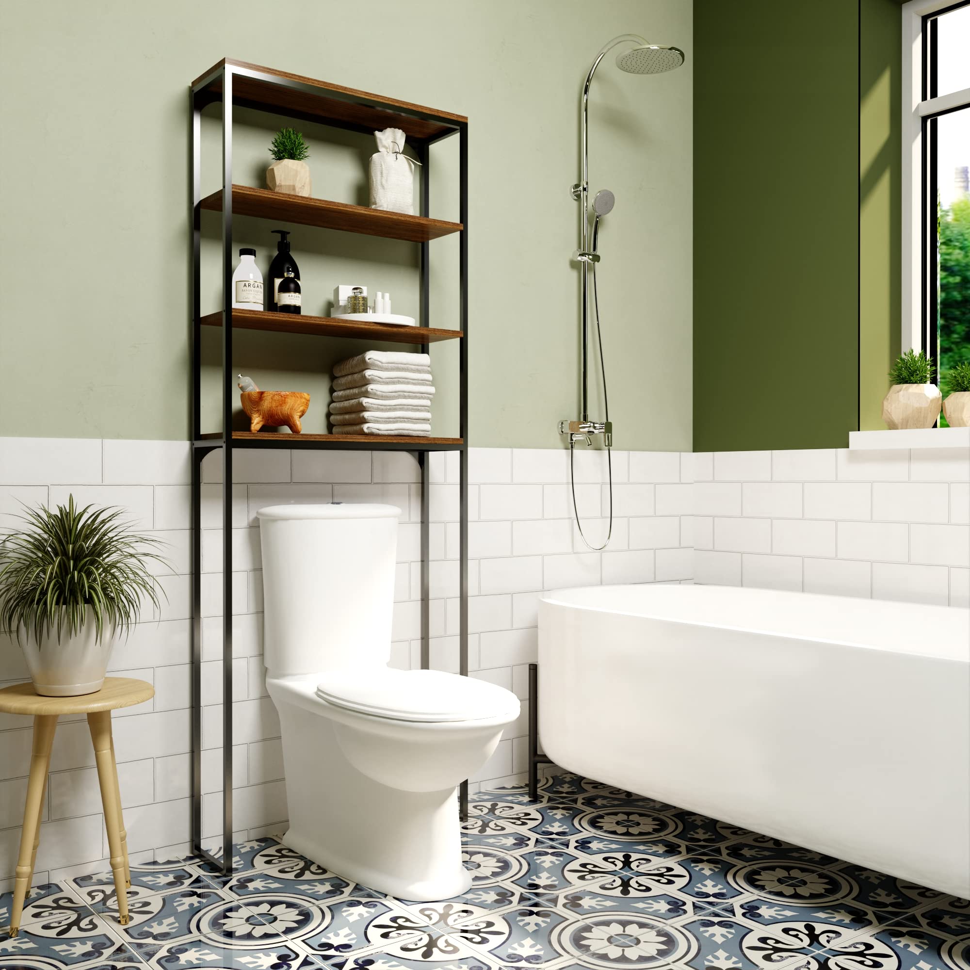 HONOOR 4-Tier Over Toilet Storage Rack - Rustic Brown Space Saver for Bathroom Organization
