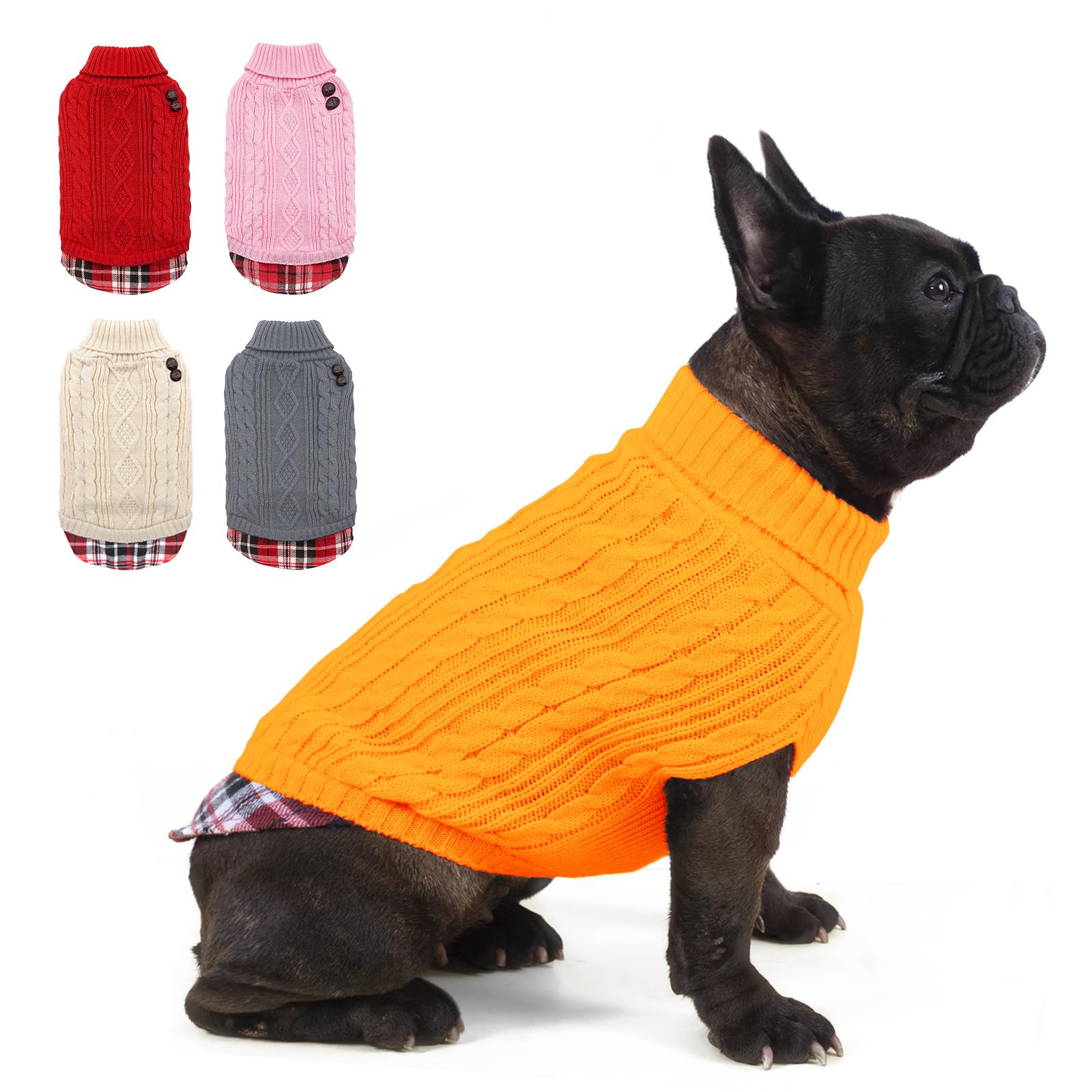 KYEESE Warm Knit Dog Sweater for Small & Medium Dogs - Turtleneck Pullover Winter Coat for Puppies, Boys & Girls (Yellow, Size L) - Perfect for Cold Weather Walks & Indoor Comfort