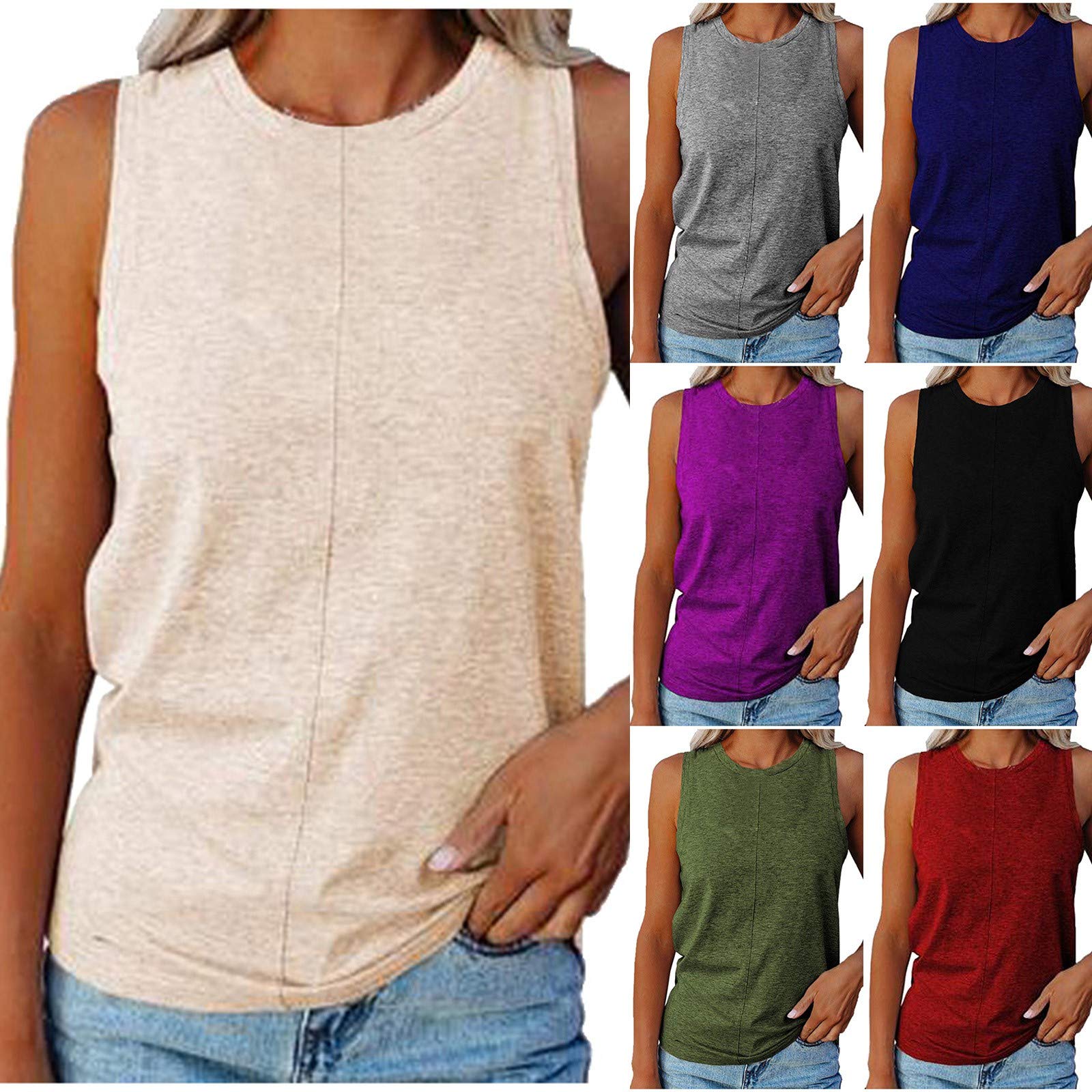 Women's Casual Sleeveless Vest Tops - Soft Round Neck Solid Color Summer Tank Tops for Women | Perfect for Layering, Beach Wear & Everyday Comfort