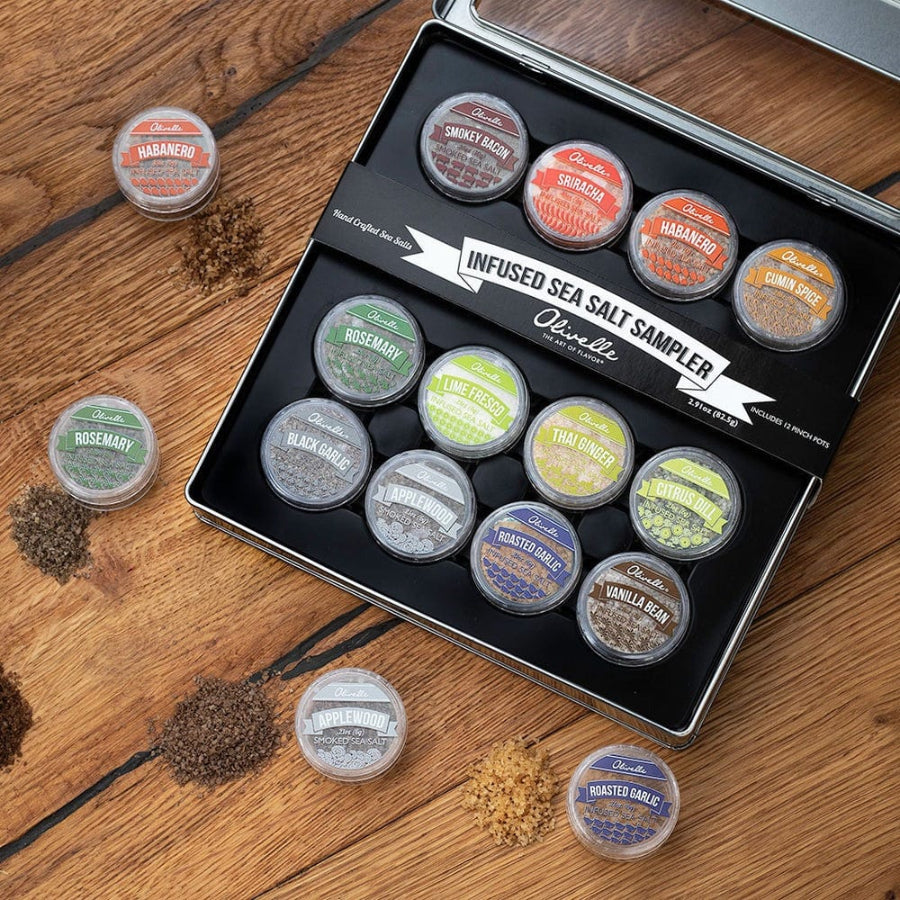 Olivelle Infused Sea Salt Sampler - 12 Flavor Variety Pack | Gourmet Seasoning for Cooking, Baking & Grilling | Perfect for Home Chefs & Food Gifts