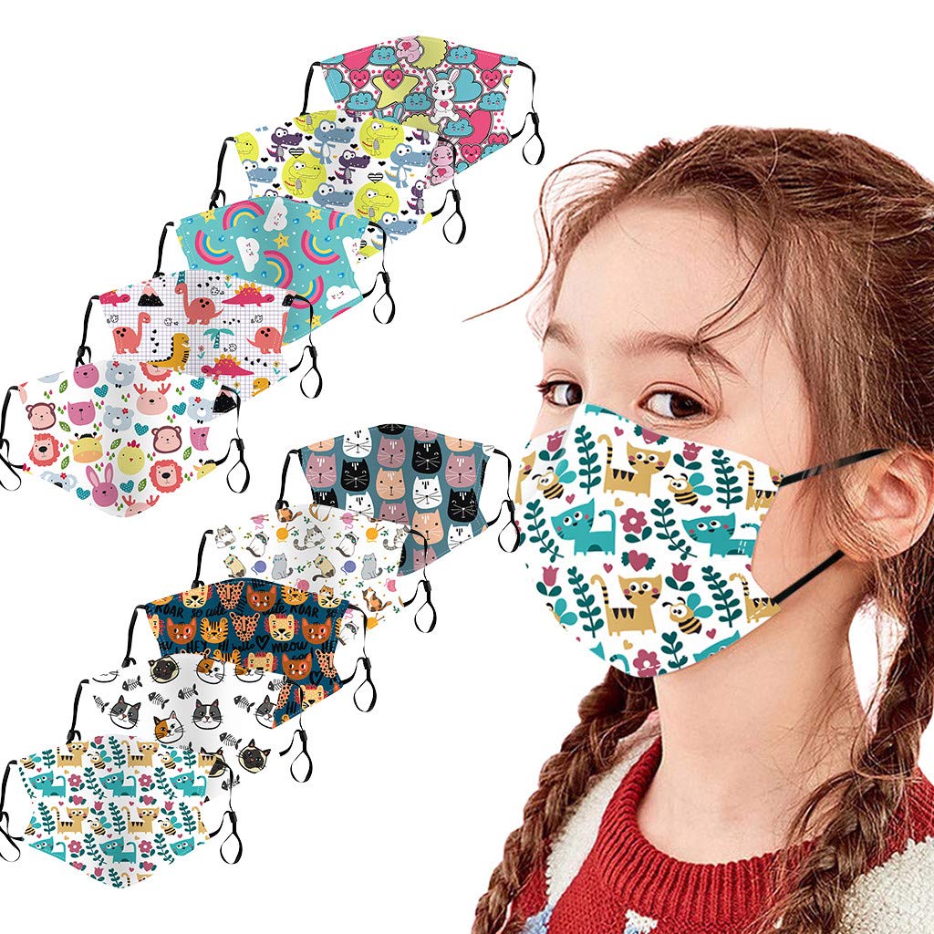 5-Pack Kids Printed Cotton Face Bandanas - Reusable, Washable & Dustproof for Outdoor Play, Sports & Travel (10-Piece Set)