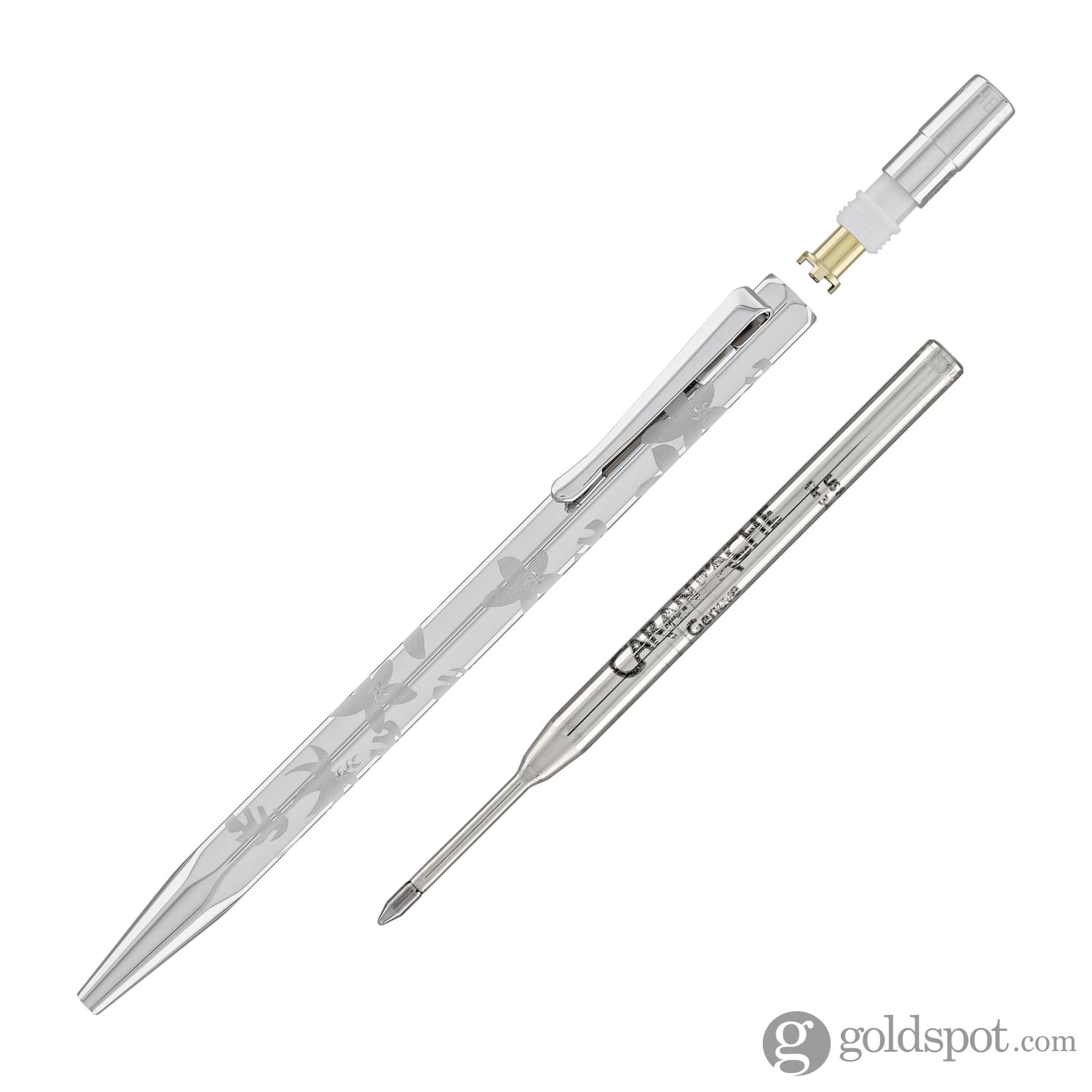 Caran d'Ache Ecridor Palladium Ballpoint Pen with Floral Design - Premium Writing Instrument for Business, Gifts & Luxury Collectors