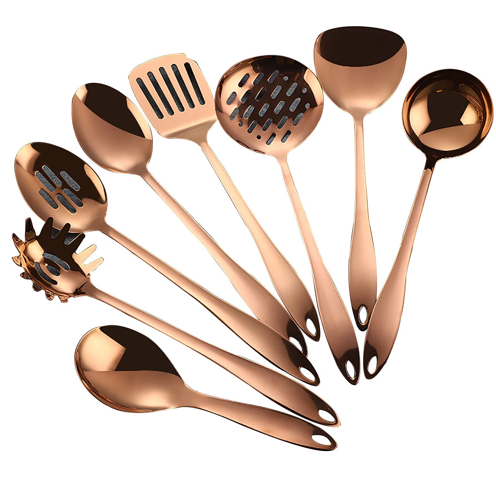 8-Piece Stainless Steel Kitchen Utensil Set - Heat Resistant & Non-Stick Cooking Tools with Golden Finish (Pink Gold) - Perfect for Baking, Frying, and Everyday Meal Prep