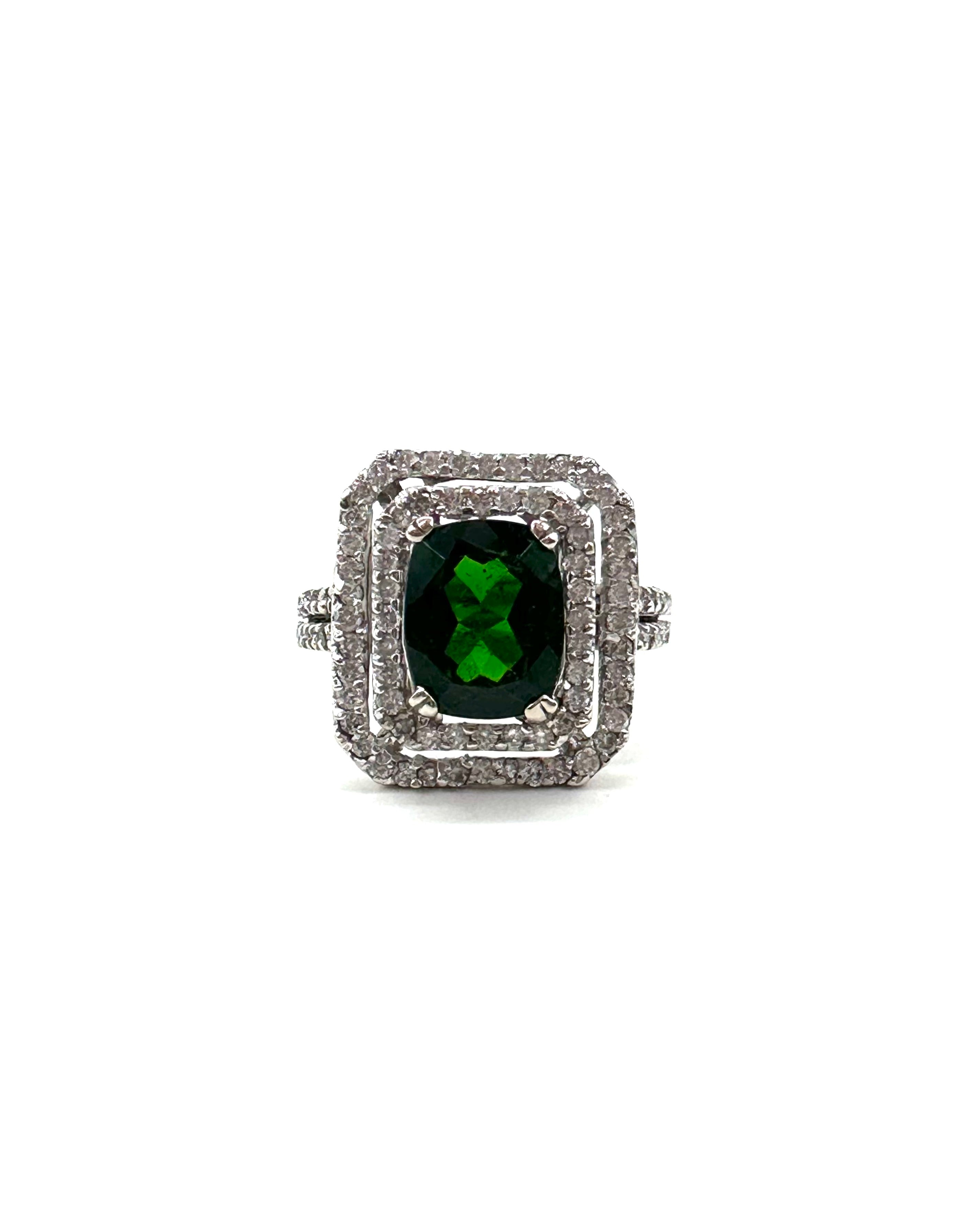 Exquisite Double Diamond Halo Green Tourmaline Ring for Women - Elegant Birthstone Jewelry Gift for Anniversary, Engagement & Special Occasions