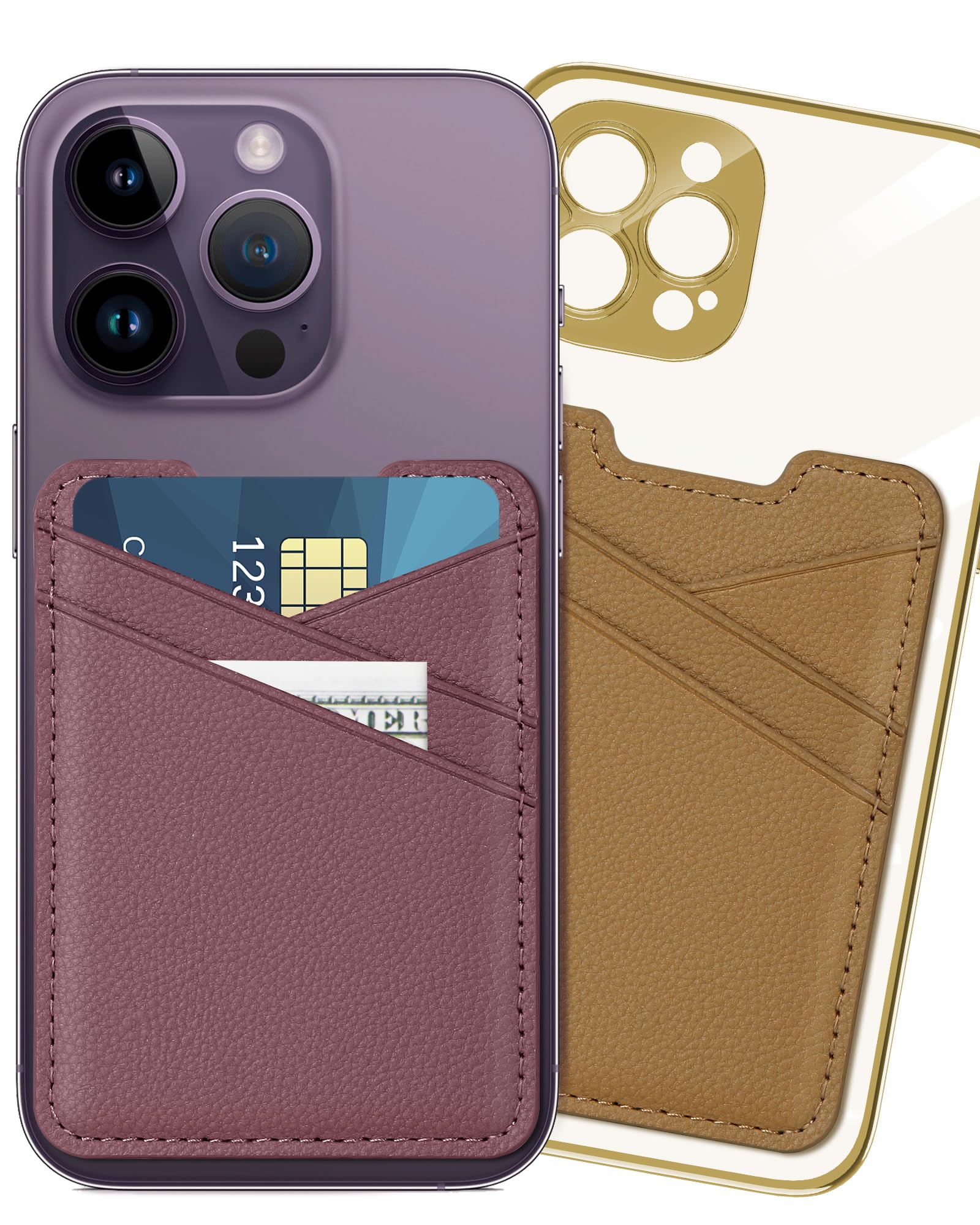 Premium 2-Pack Miroddi Leather Phone Card Holder - Adhesive Stick-On Wallet for iPhone & Android - Securely Holds Credit Cards & IDs - Perfect for Travel, Shopping & Everyday Convenience