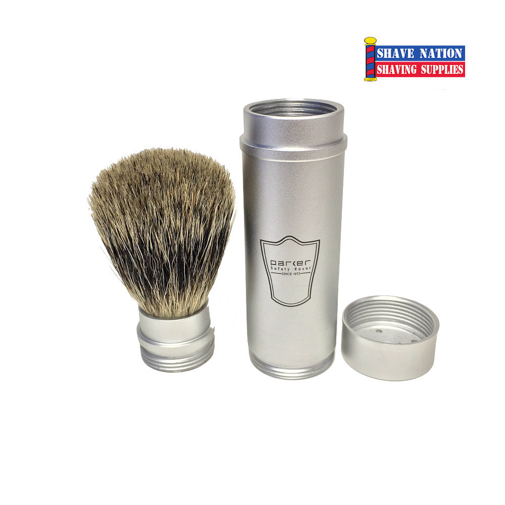 Parker Pure Badger Silver Travel Shaving Brush - Premium Men's Grooming Kit for Business Trips & Vacation Essentials