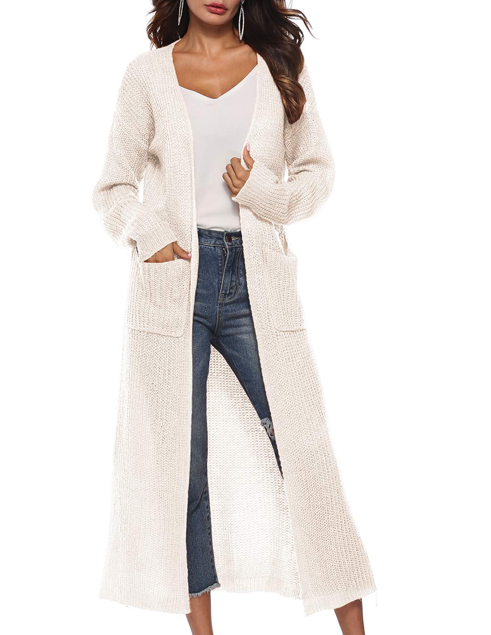 Women's Casual Long Sleeve Open Front Cardigan Sweater with Pockets - Cozy Knit Pullover for Fall 2024 Fashion | Perfect for Office, Date Night & Weekend Outfits