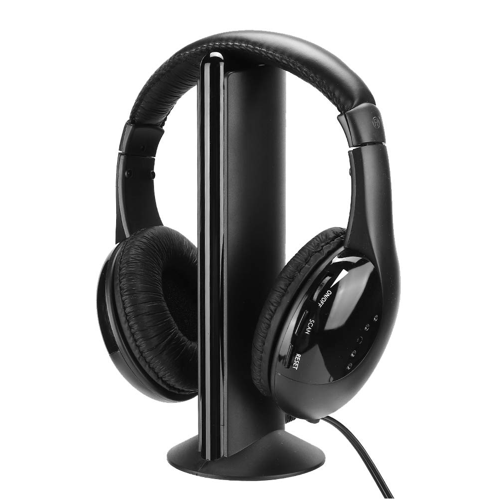5-in-1 Wireless Headset with Charging Stand - Hi-Fi Stereo Over-Ear Headphones with Noise Isolation Padding, Professional Monitor Headset for TV, Computer, Gaming Console - Perfect for Home Theater, Office Work & Gaming Sessions