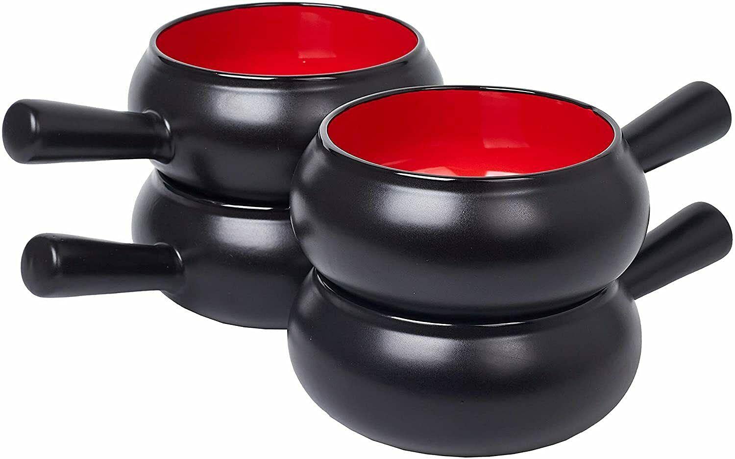 LokoshinA 17 OZ Porcelain French Onion Soup Bowls with Handles - Set of 4, Oven & Microwave Safe, Elegant Soup & Dessert Bowls for Kitchen, Dining & Entertaining - Perfect for French Onion Soup, Pasta, Ice Cream & More