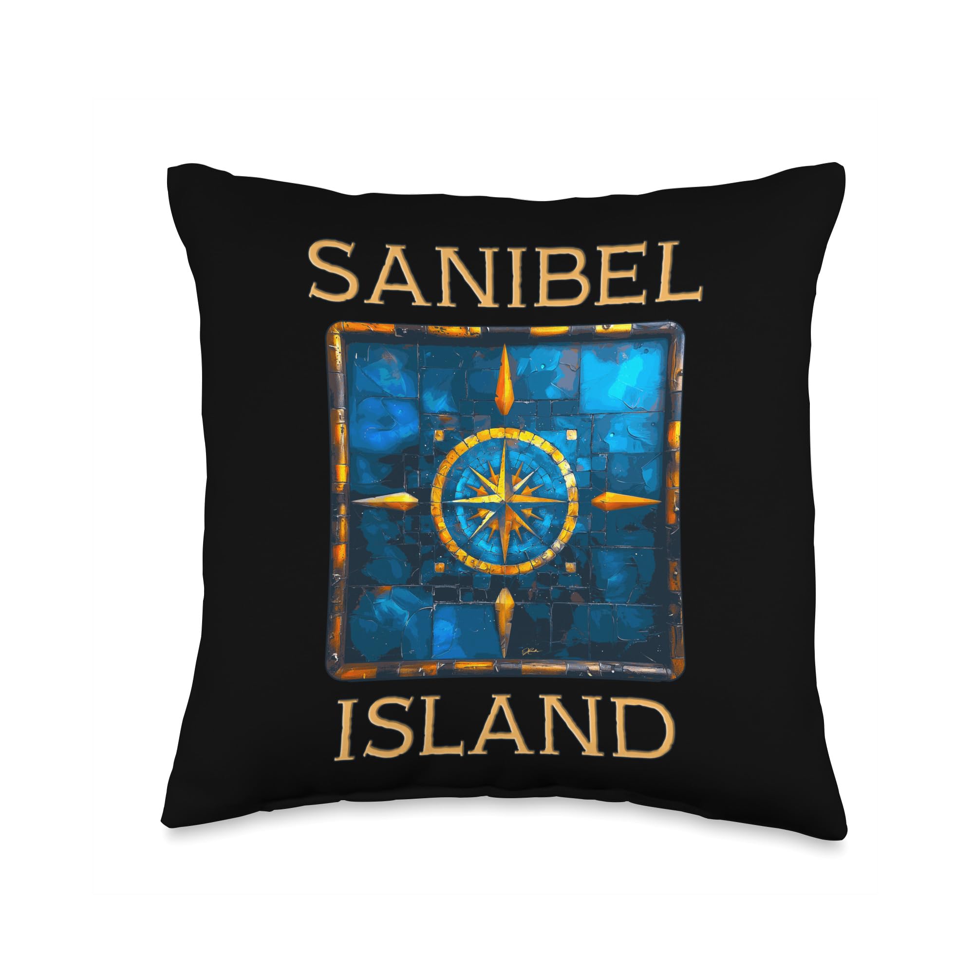 Sanibel Island Florida Compass Rose Throw Pillow - Coastal Decor for Living Room, Bedroom & Beach House