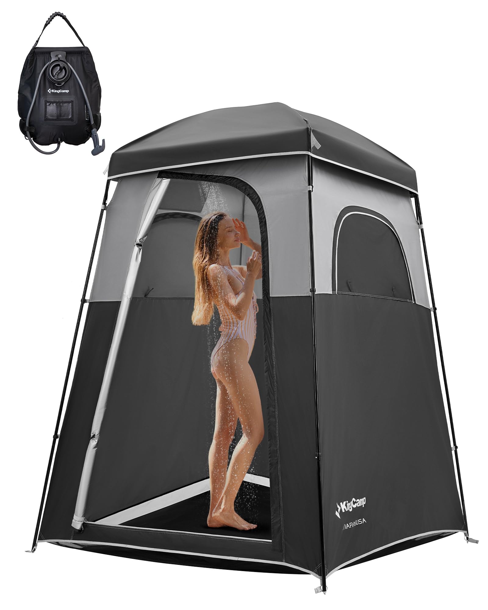 KingCamp Luxury Camping Shower Tent with Portable Shower Bag - 1 Room & 2 Room Privacy Shelter Toilet Tent for Outdoor Adventures, Beach Trips & RV Camping