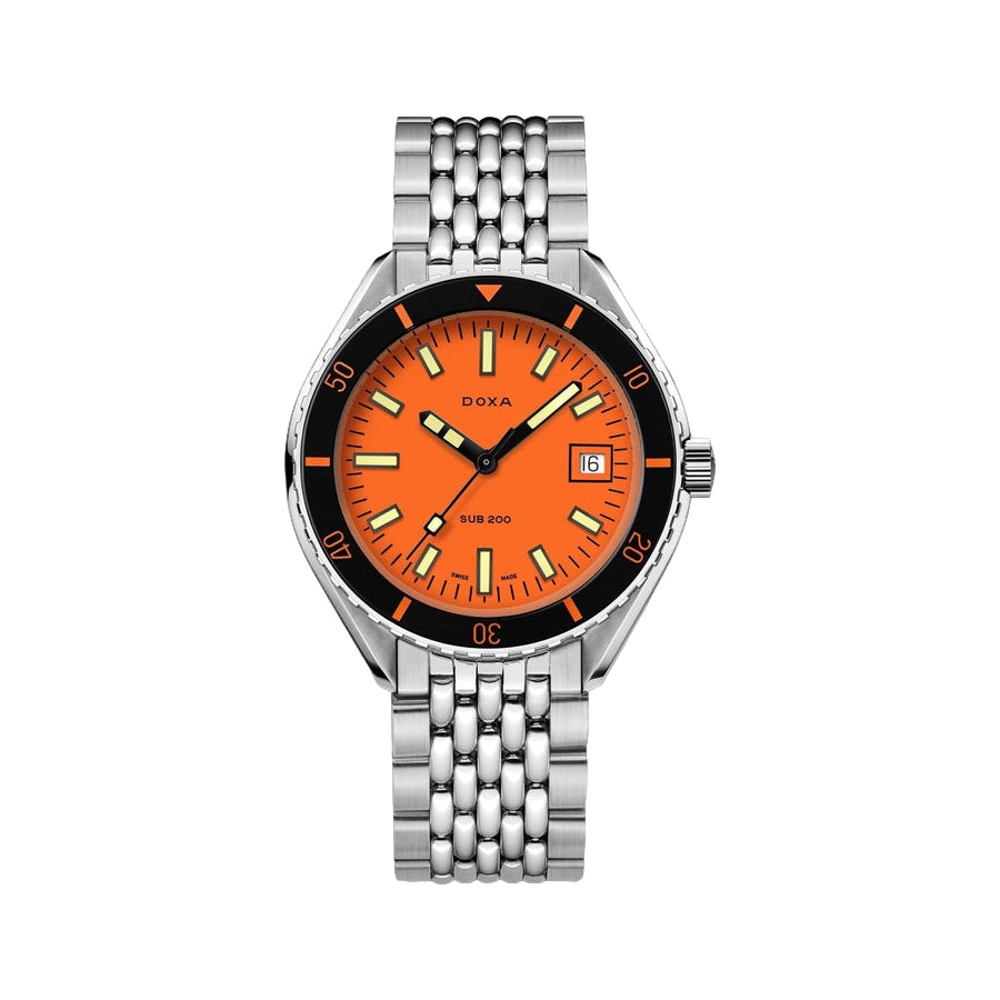 SUB 200 Professional 42mm Sapphire Inlay Bezel Orange Diver Watch with Stainless Steel Bracelet - Perfect for Swimming, Diving & Everyday Wear