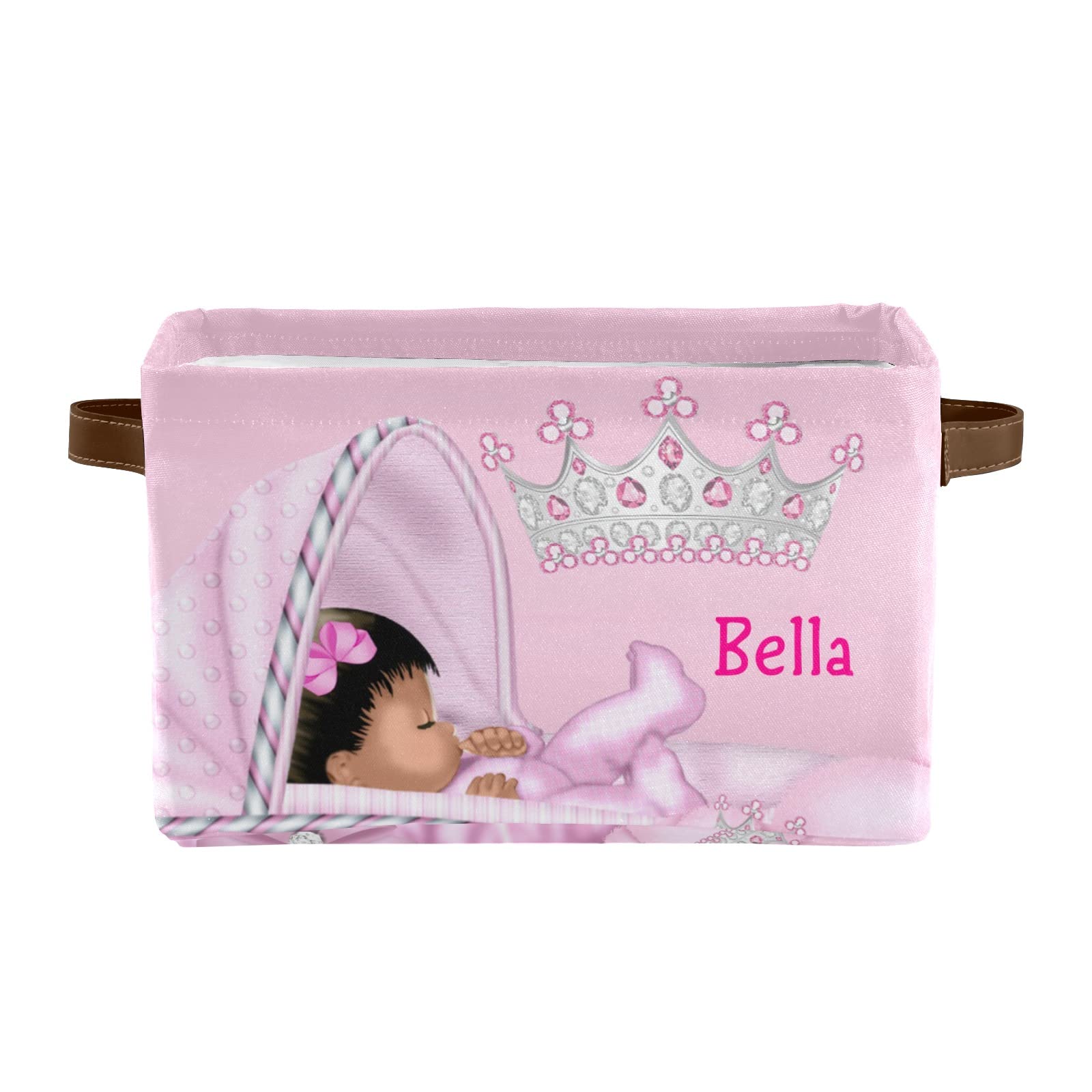 Personalized Pink Girl Sleeping Storage Basket with Name - Rectangular Storage Bin for Home, Kitchen, Nursery (4 Pack) - Perfect for Organizing Toys, Blankets, and Baby Essentials