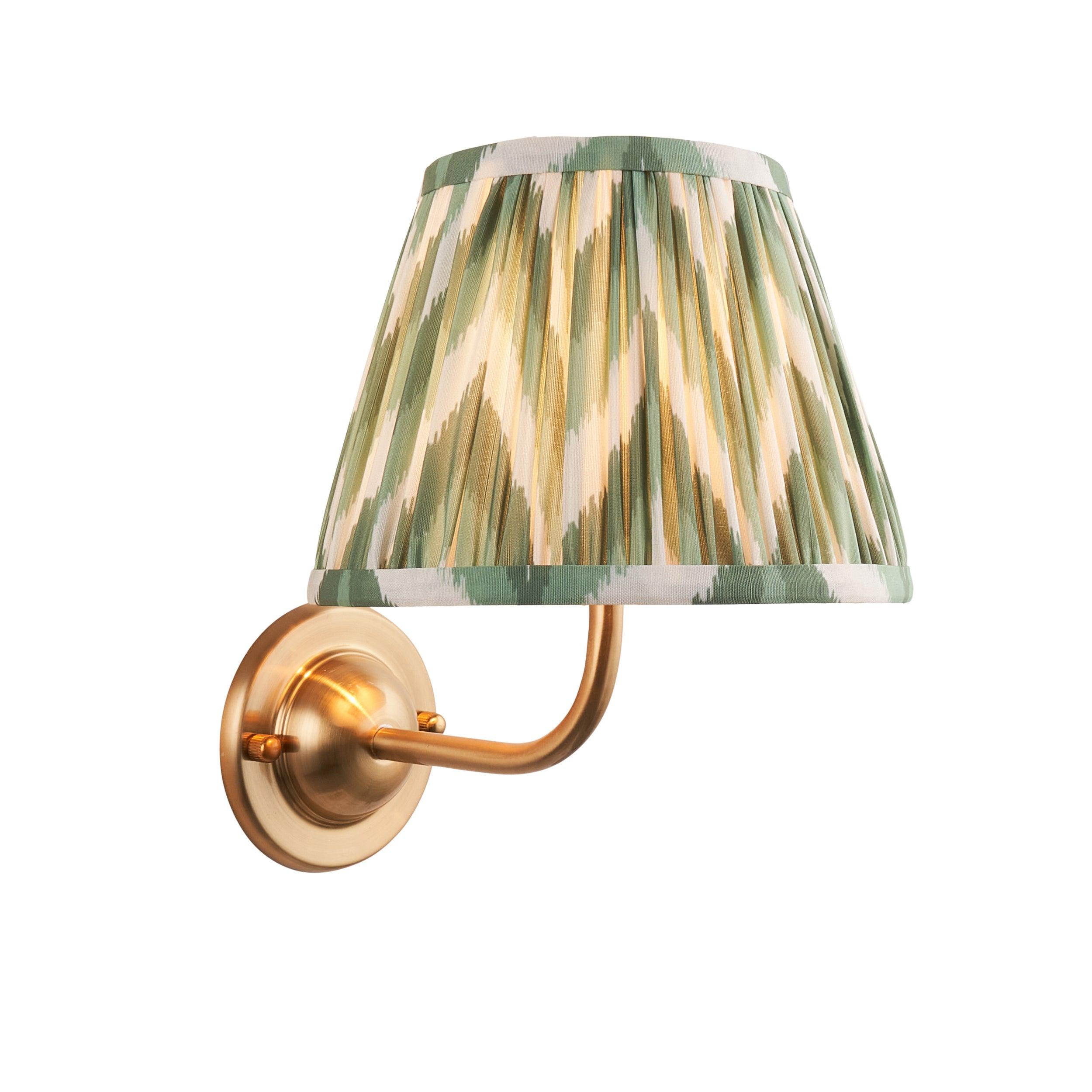 Brass Dome Arc Wall Light with 20cm Zigzag Cotswold Green Shade - Perfect for Bedroom, Living Room & Hallway Lighting