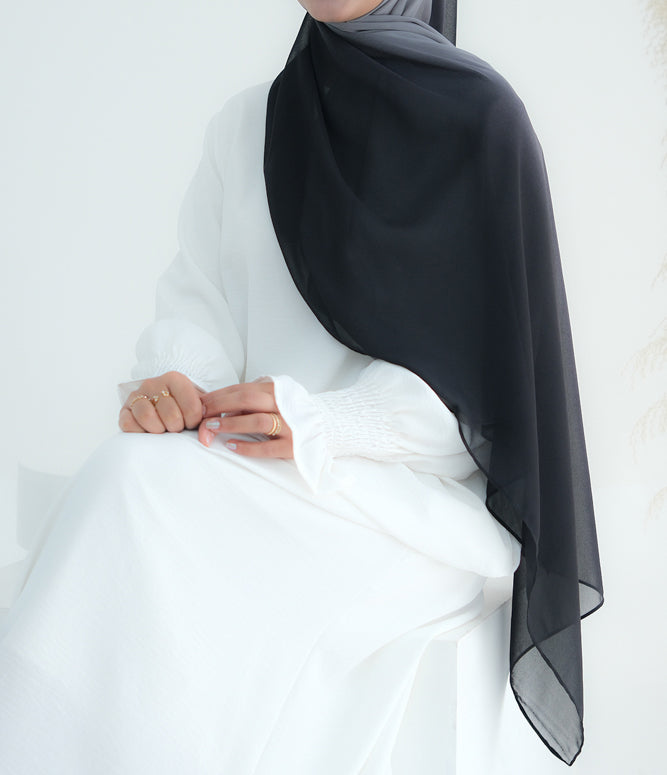 Premium Black Ombre Chiffon Scarf - Lightweight Rectangular Hijab for Women, Perfect for Daily Wear, Prayer, and Special Occasions