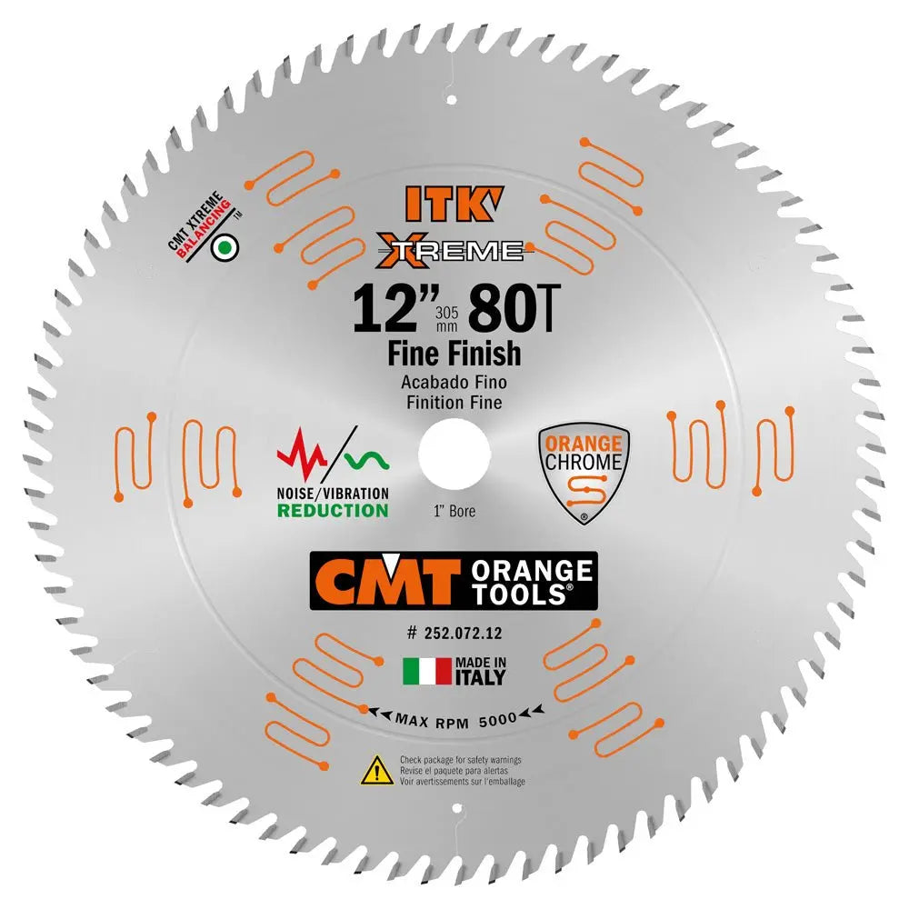 CMT 252.072.12 12-Inch Fine Finish Saw Blade 80T - Premium Woodworking Tool for Table Saws & Miter Saws - Perfect for Hardwood, Plywood & MDF Cutting