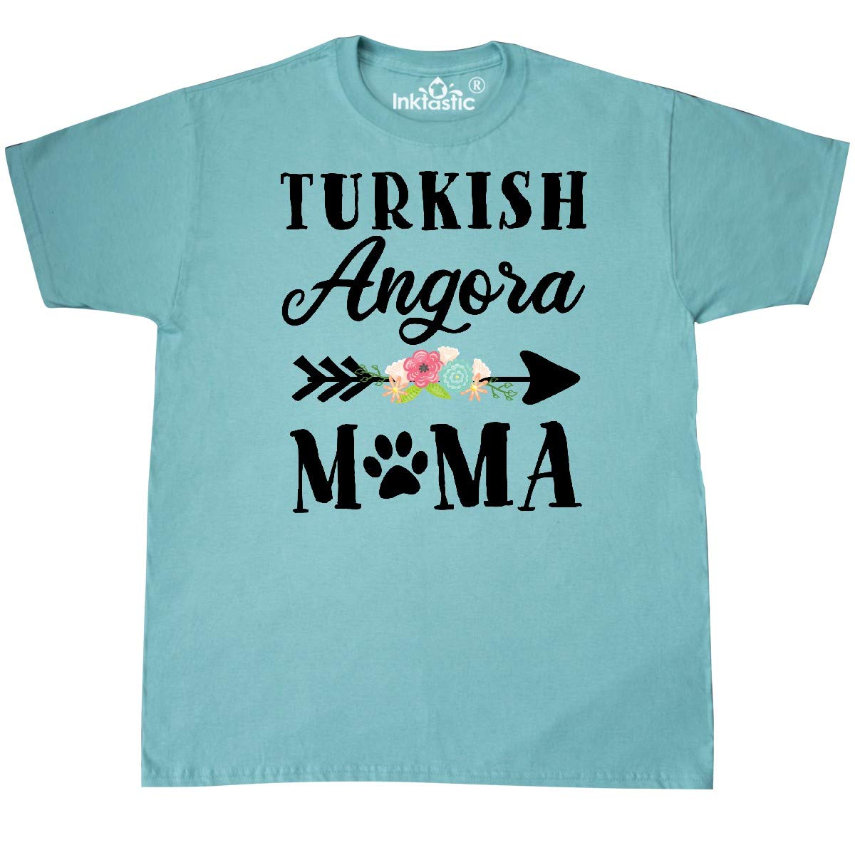 Inktastic Turkish Angora Mama with Flowers and Arrow Graphic T-Shirt - Comfortable Cotton Tee for Cat Lovers, Women's Casual Wear, Gift for Pet Owners