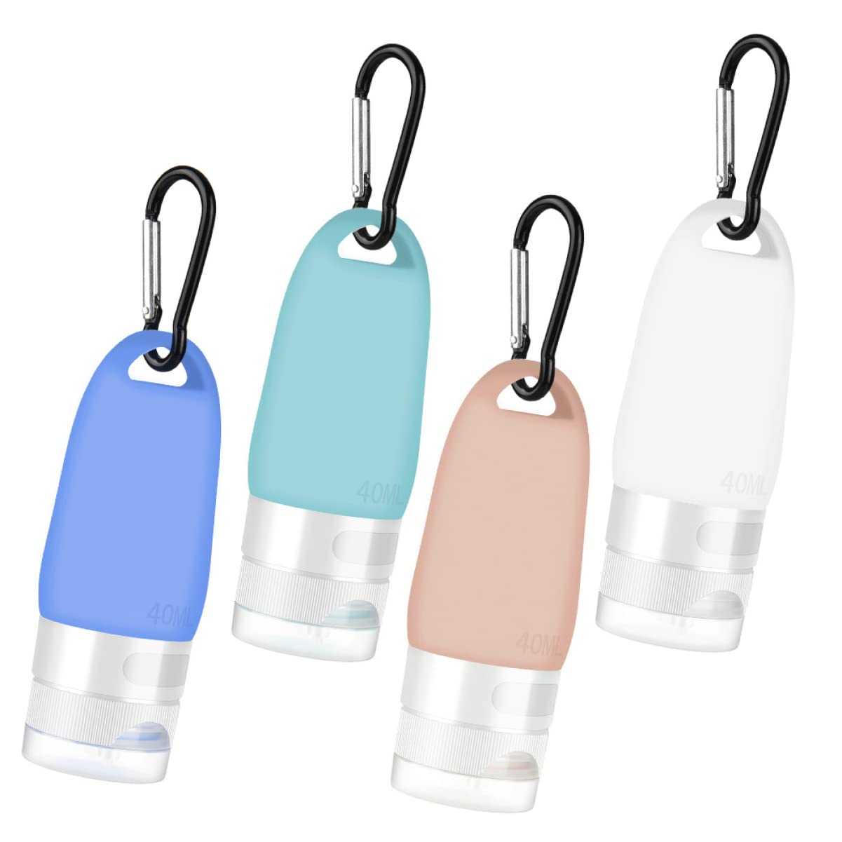 **Cabilock 4-Pack Leak-Proof Silicone Travel Bottles with Carabiner Hooks - Portable Toiletries Containers for Shampoo, Lotion & Essentials - Perfect for Hotels, Gym, Camping & Outdoor Adventures**
