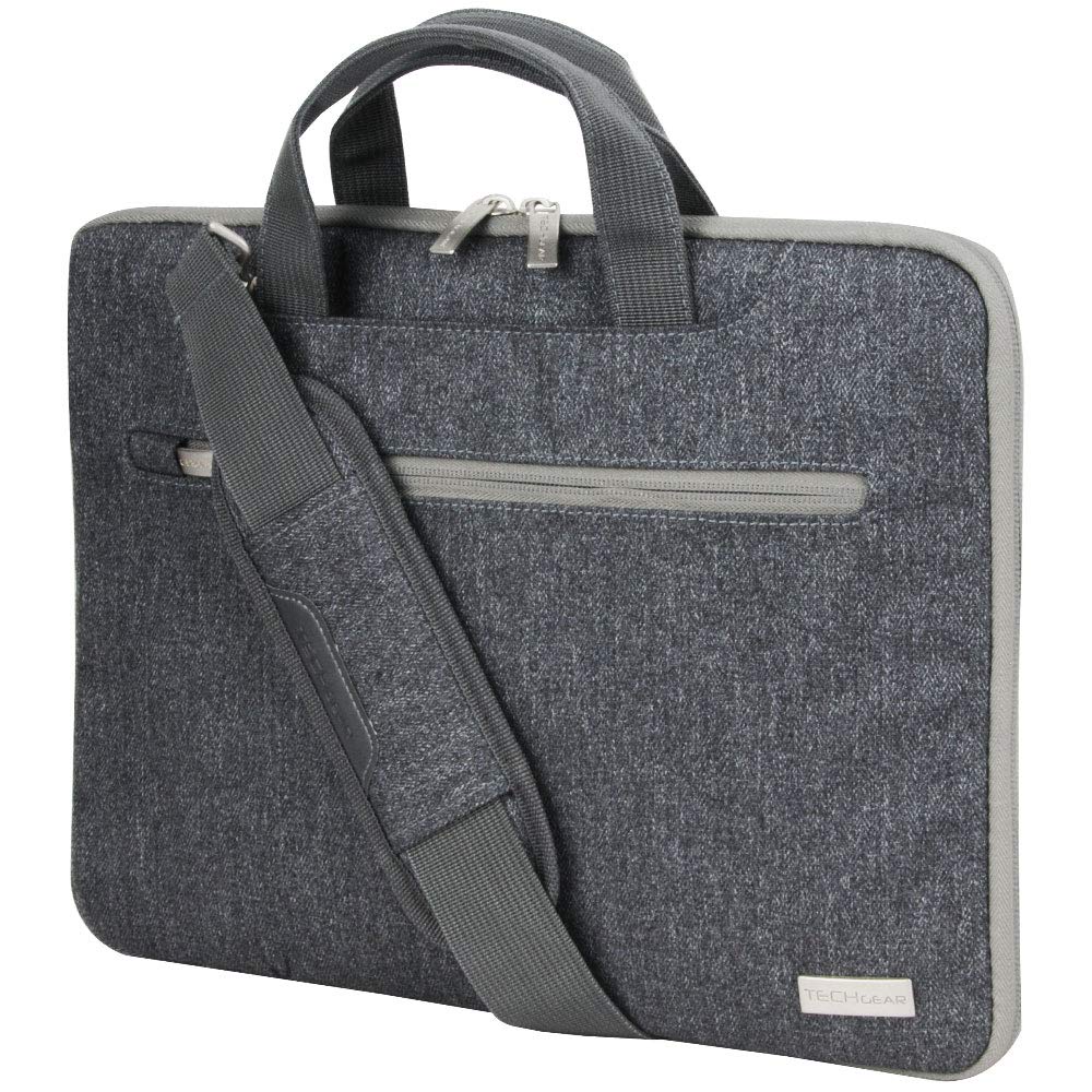TECHGEAR 15-15.6 Inch Laptop Case with Adjustable Shoulder Strap, Luggage Strap & Handles - Portable Multi-Function Sleeve Organizer with Pockets (Grey) - Perfect for Travel, Work & School