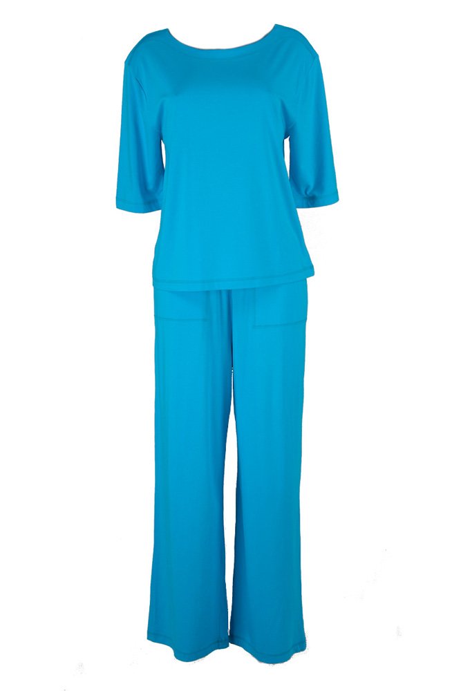 RocketWear Women's Soft Aqua Blue Knit Lounge Set - Cozy Pajama Pants & Top for Relaxing at Home, Lounging & Sleepwear | Breathable Comfort Outfit for Yoga, Netflix Nights & Weekend Wear