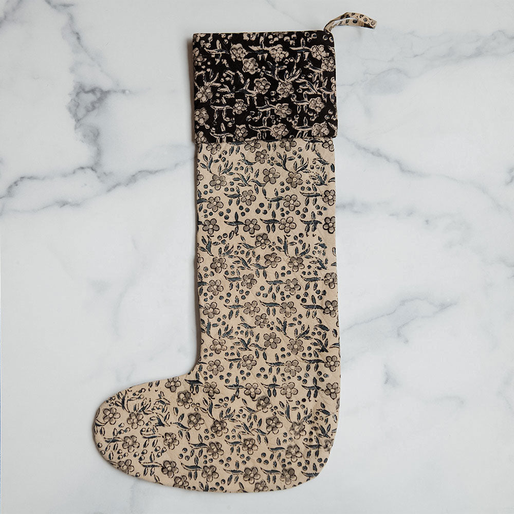 Unique Handmade Block Printed Christmas Stocking No. 0597 - Perfect for Holiday Decorations & Gift Giving