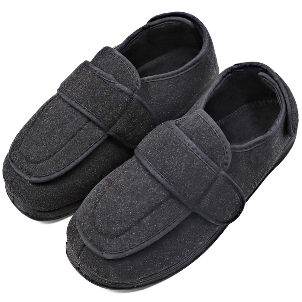 Men's Diabetic Slippers for Swollen Feet - Adjustable Strap House Shoes with Extra Wide Width for Edema & Elderly Comfort - Easy On/Off Indoor Footwear for Fathers (Ideal for Home, Hospital & Post-Surgery Recovery)