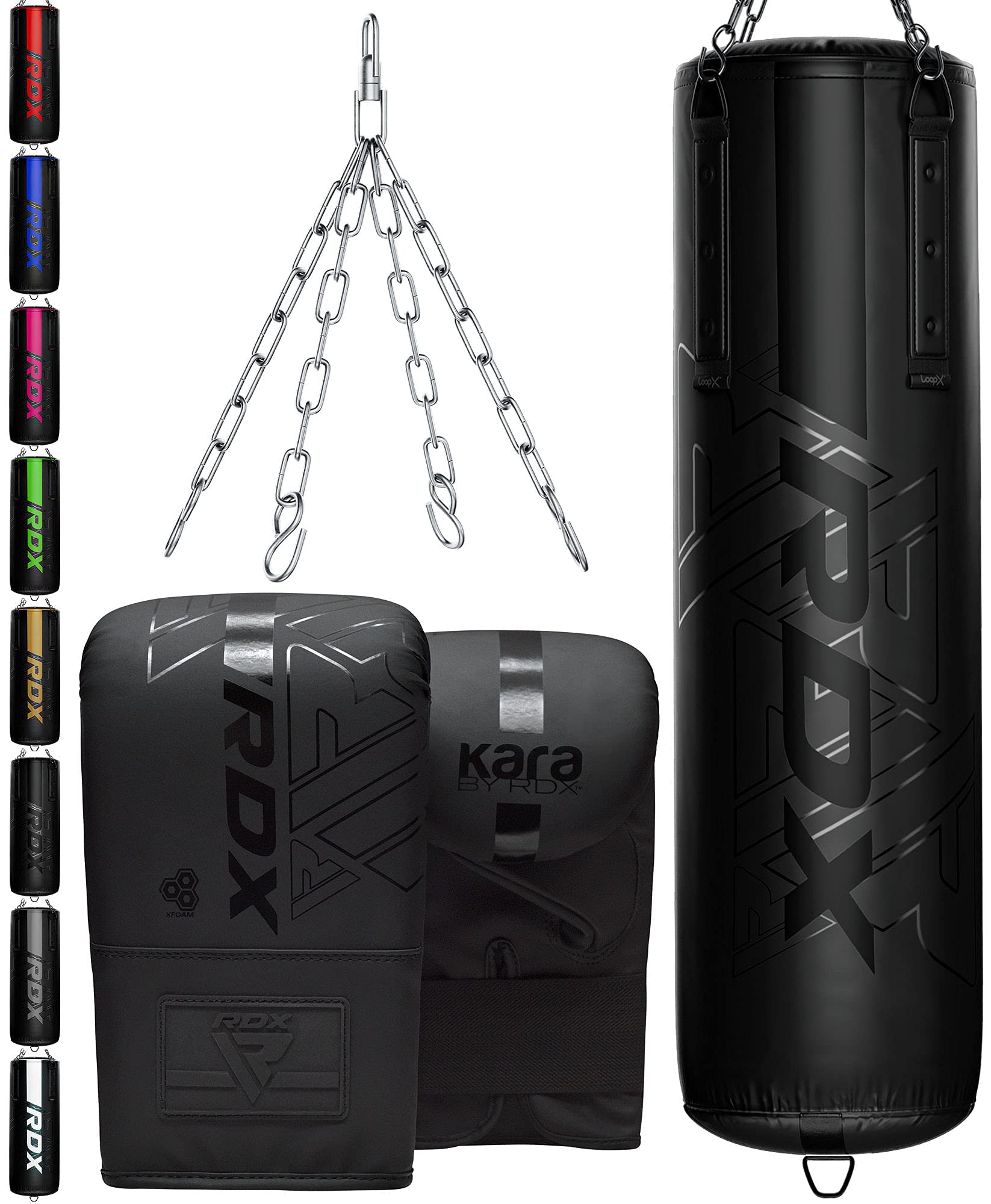 RDX Heavy Duty 5ft & 4ft Punching Bag Set with Maya Hide Leather - Boxing, Kickboxing, MMA & Muay Thai Training Equipment for Home Gym - Includes Punching Gloves, Ceiling Hook & Hanging Chains - Perfect for Strength Training, Cardio Workouts & Martial Arts Practice