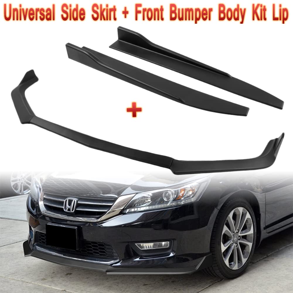 Q1-TECH 5PCS Front Bumper Lip & Side Skirt Kit for 2013-2015 Honda Accord Sedan - ABS Matte Black Spoiler, Canard Diffuser & Rocker Winglet | Enhances Aerodynamics & Sporty Look for Street Racing & Car Shows
